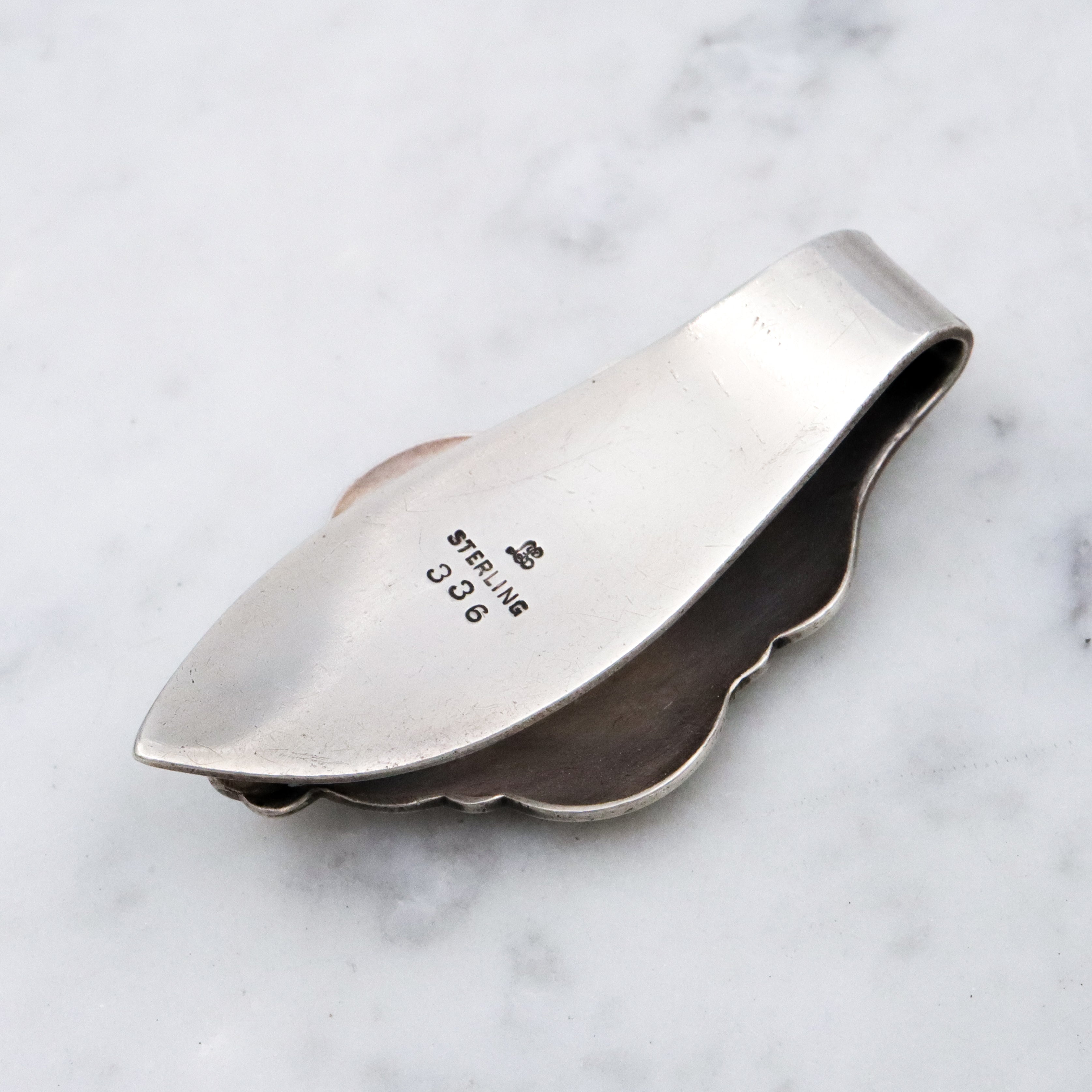 Mid Century floral engraved sterling money clip or bookmark