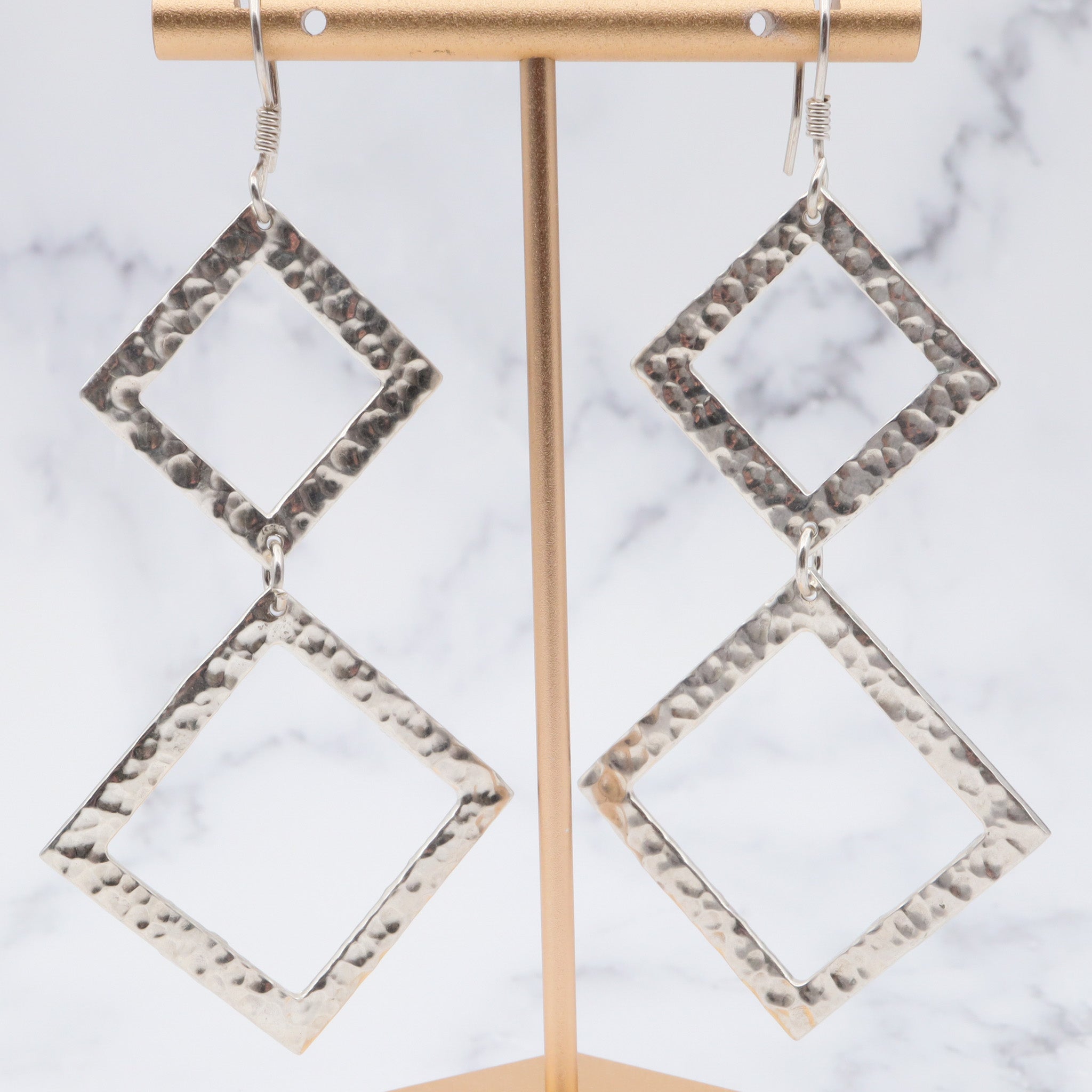 Vintage modern hammered sterling drop earrings