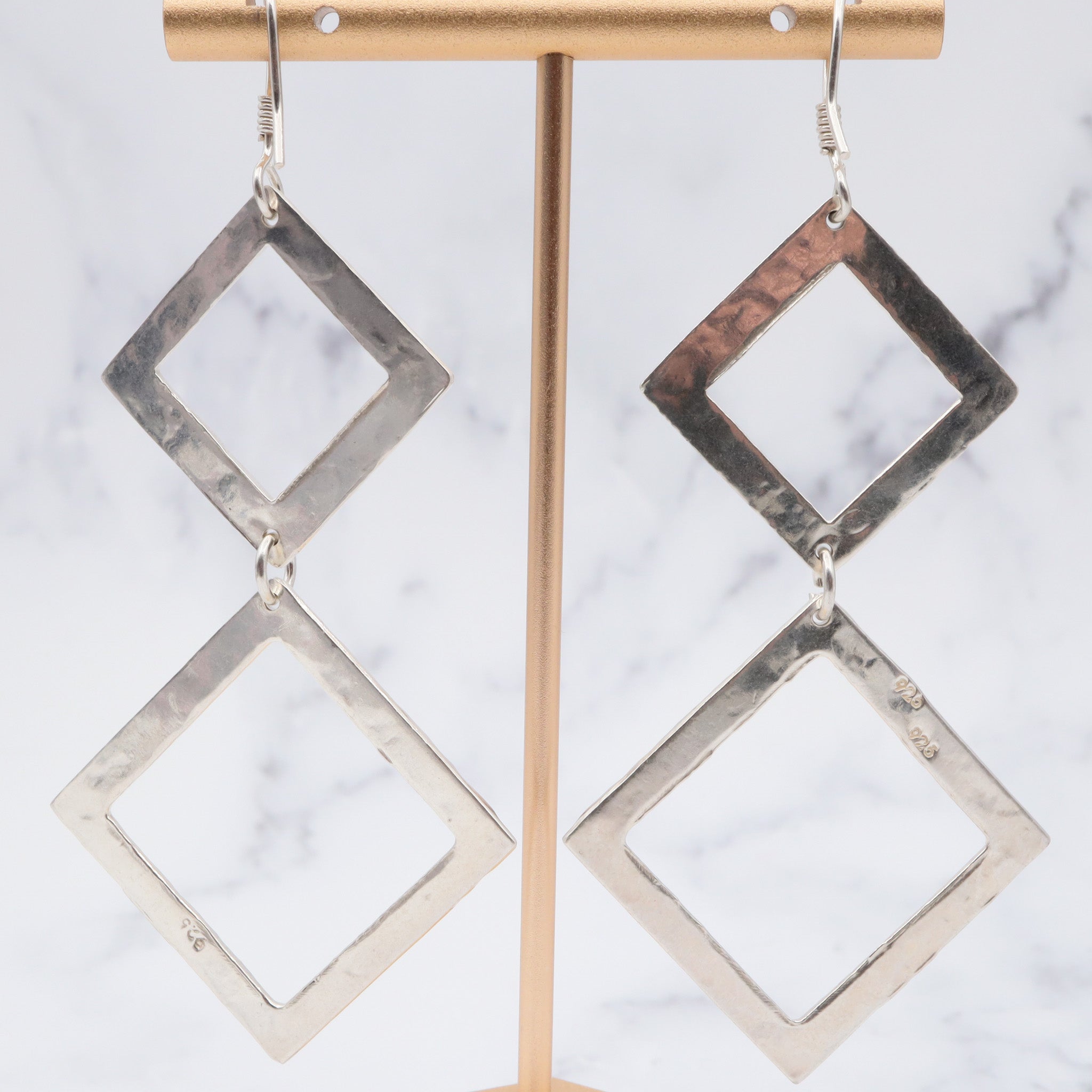 Vintage modern hammered sterling drop earrings