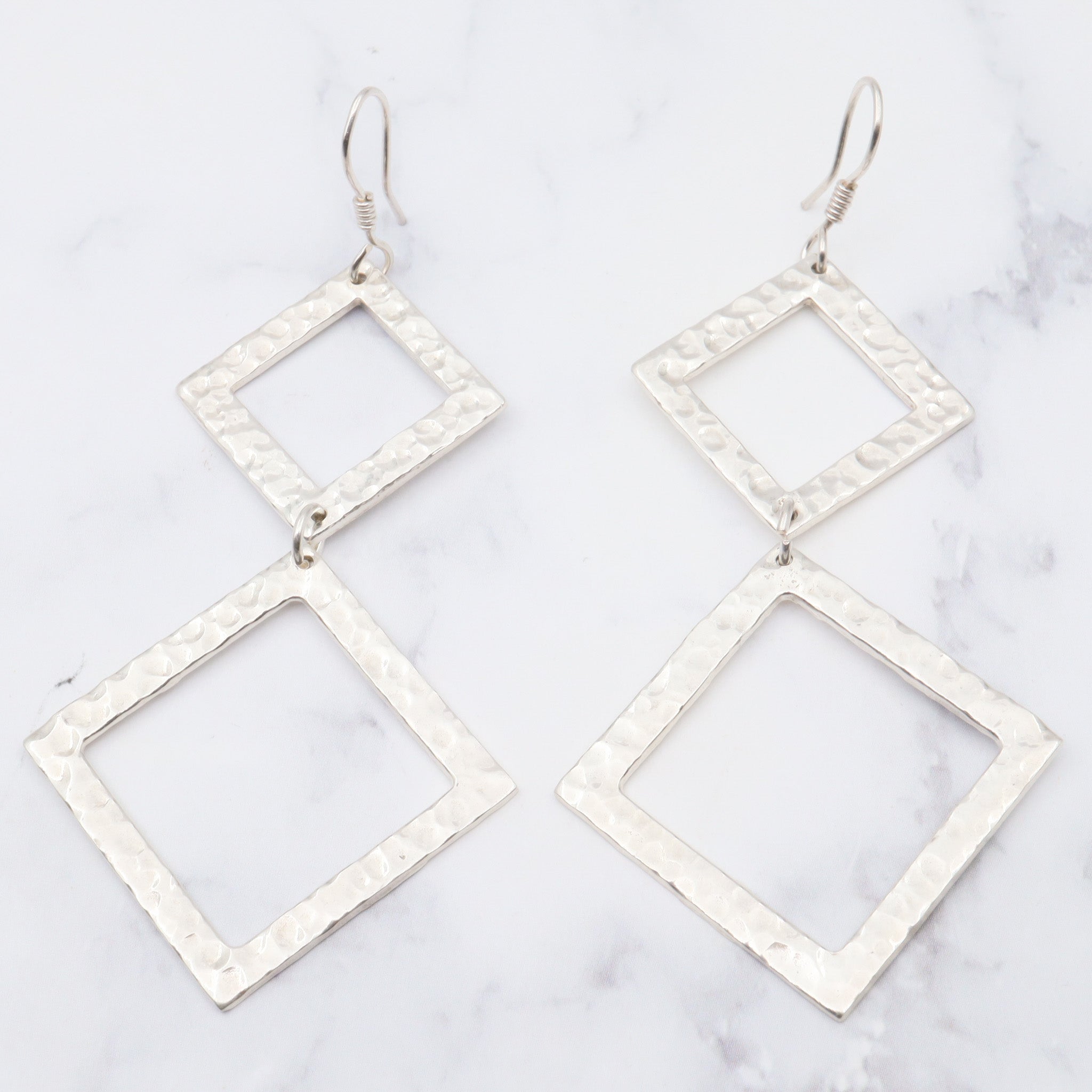 Vintage modern hammered sterling drop earrings