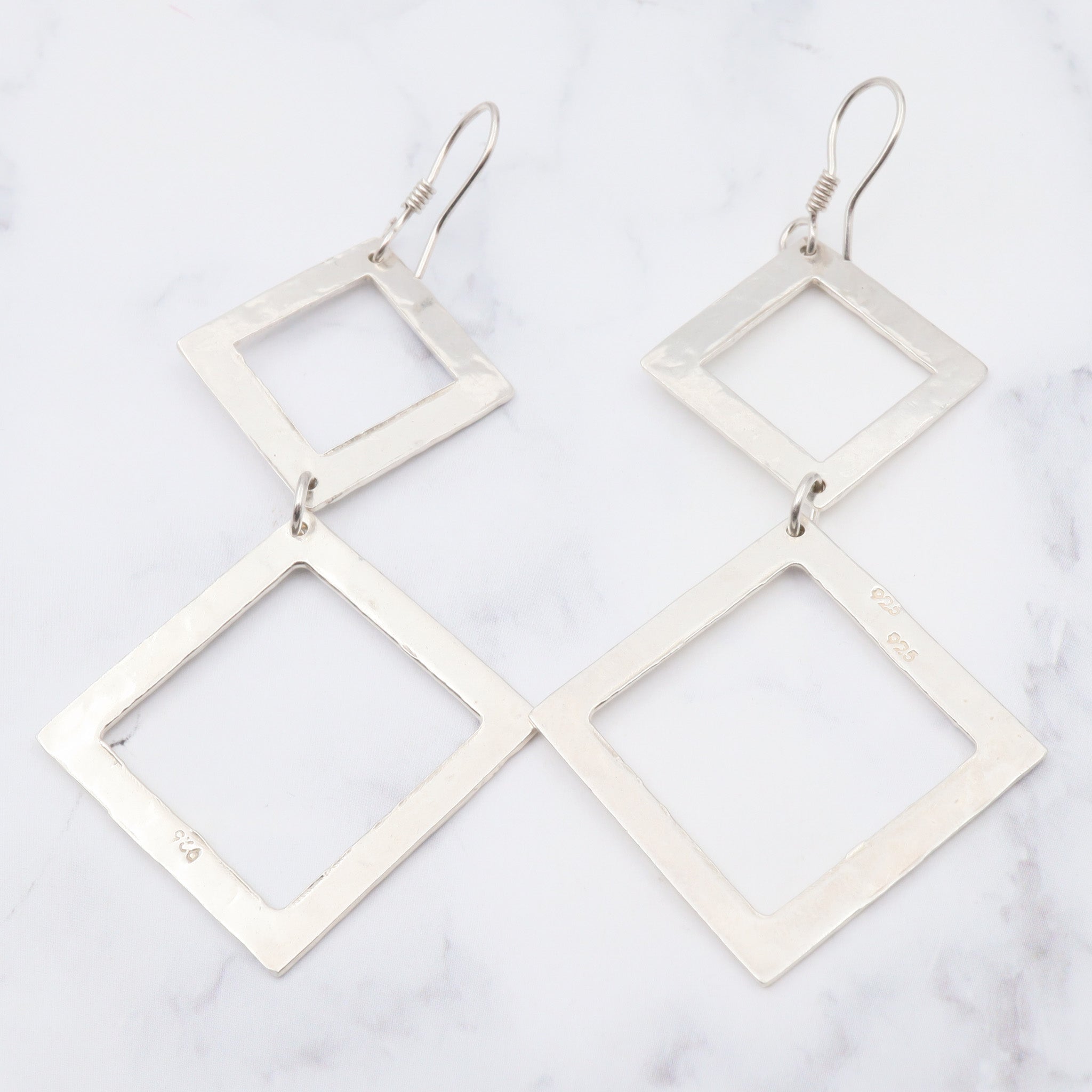 Vintage modern hammered sterling drop earrings