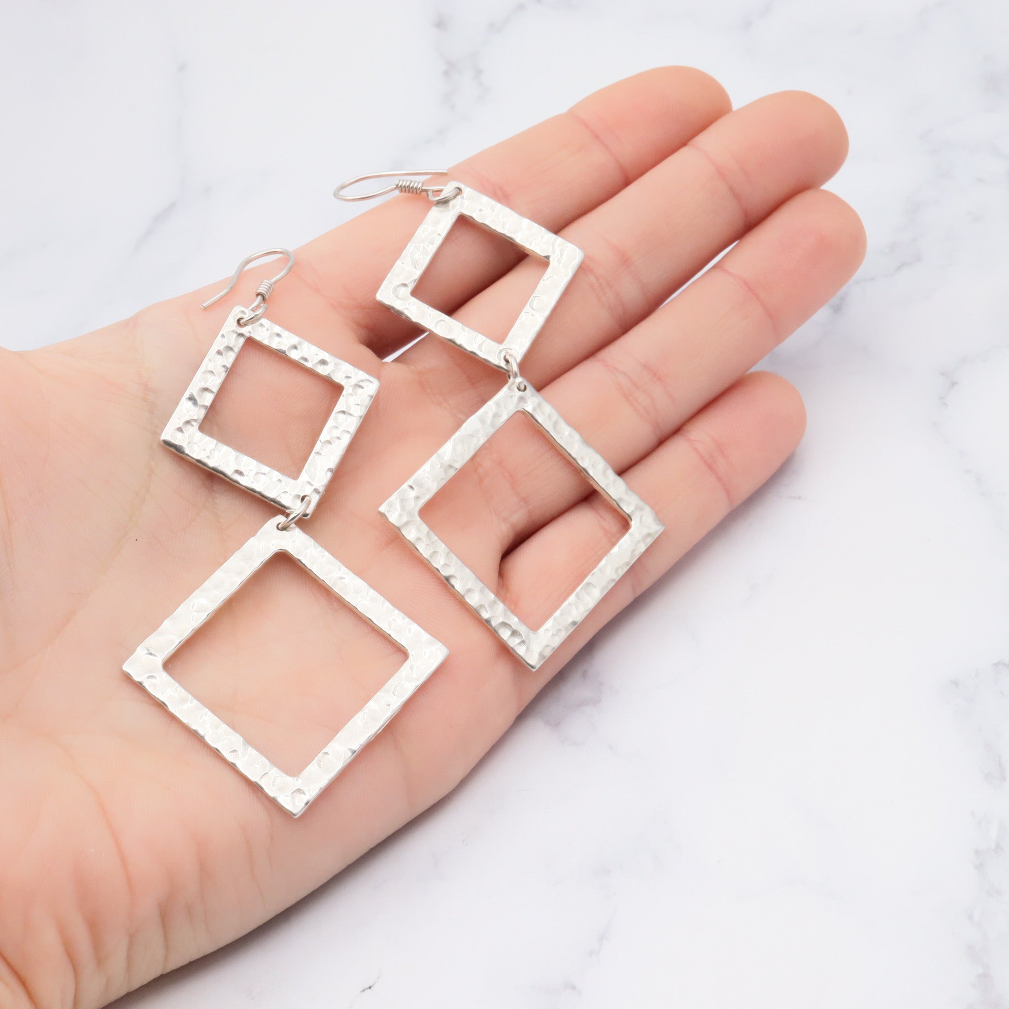 Vintage modern hammered sterling drop earrings