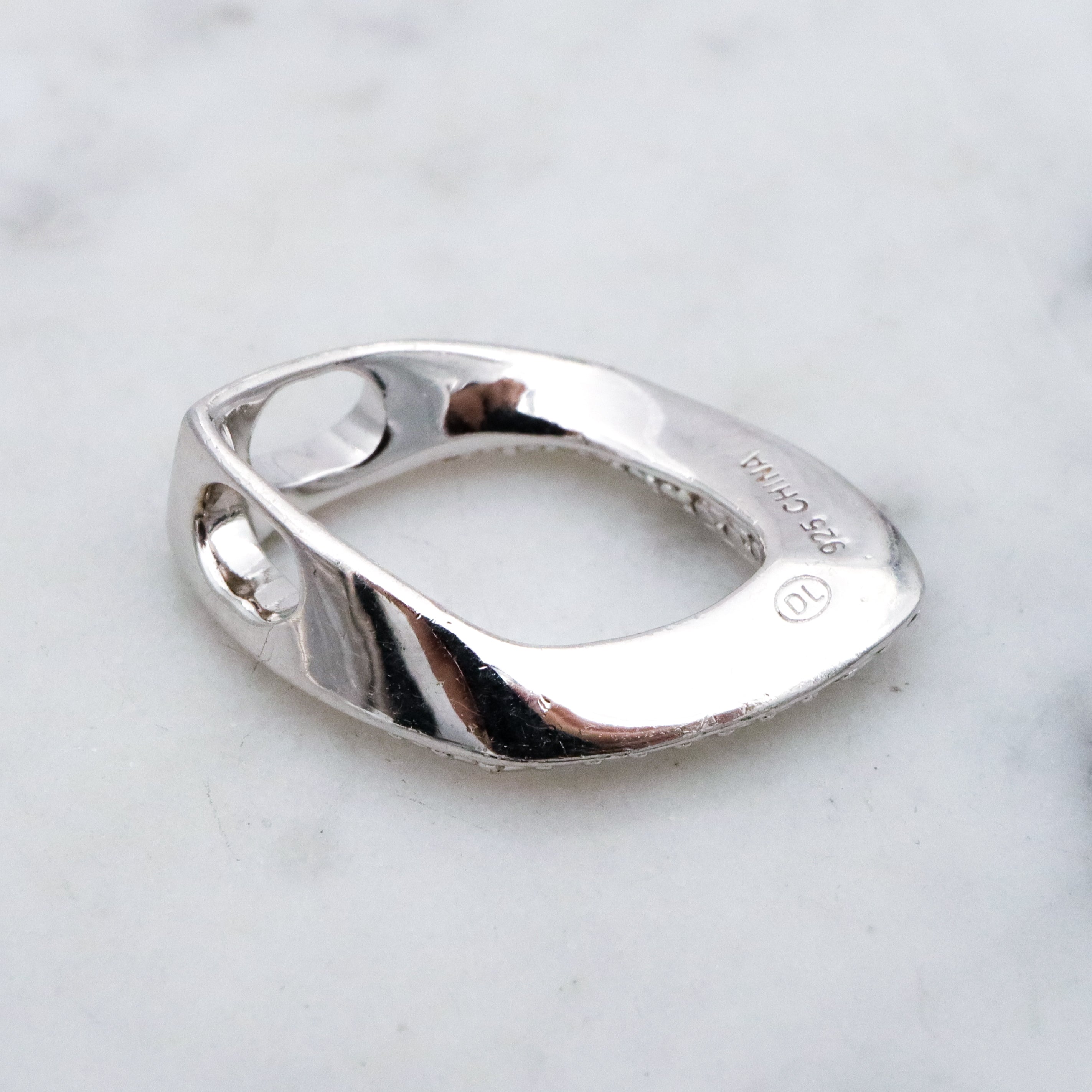 Modern Vintage sterling elongated navette pendant with diamond accents