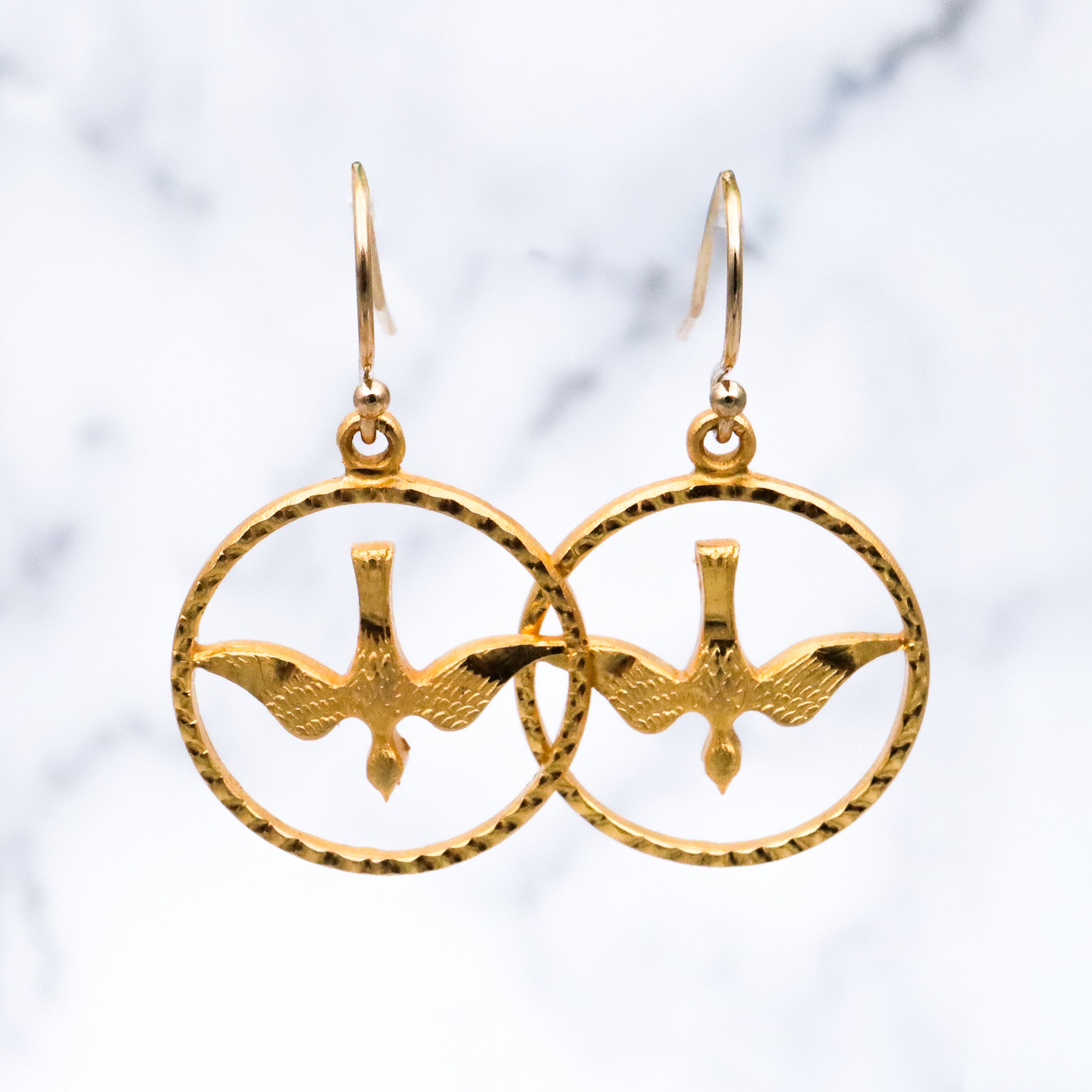Retro Chapel 12k gold filled peace dove earrings