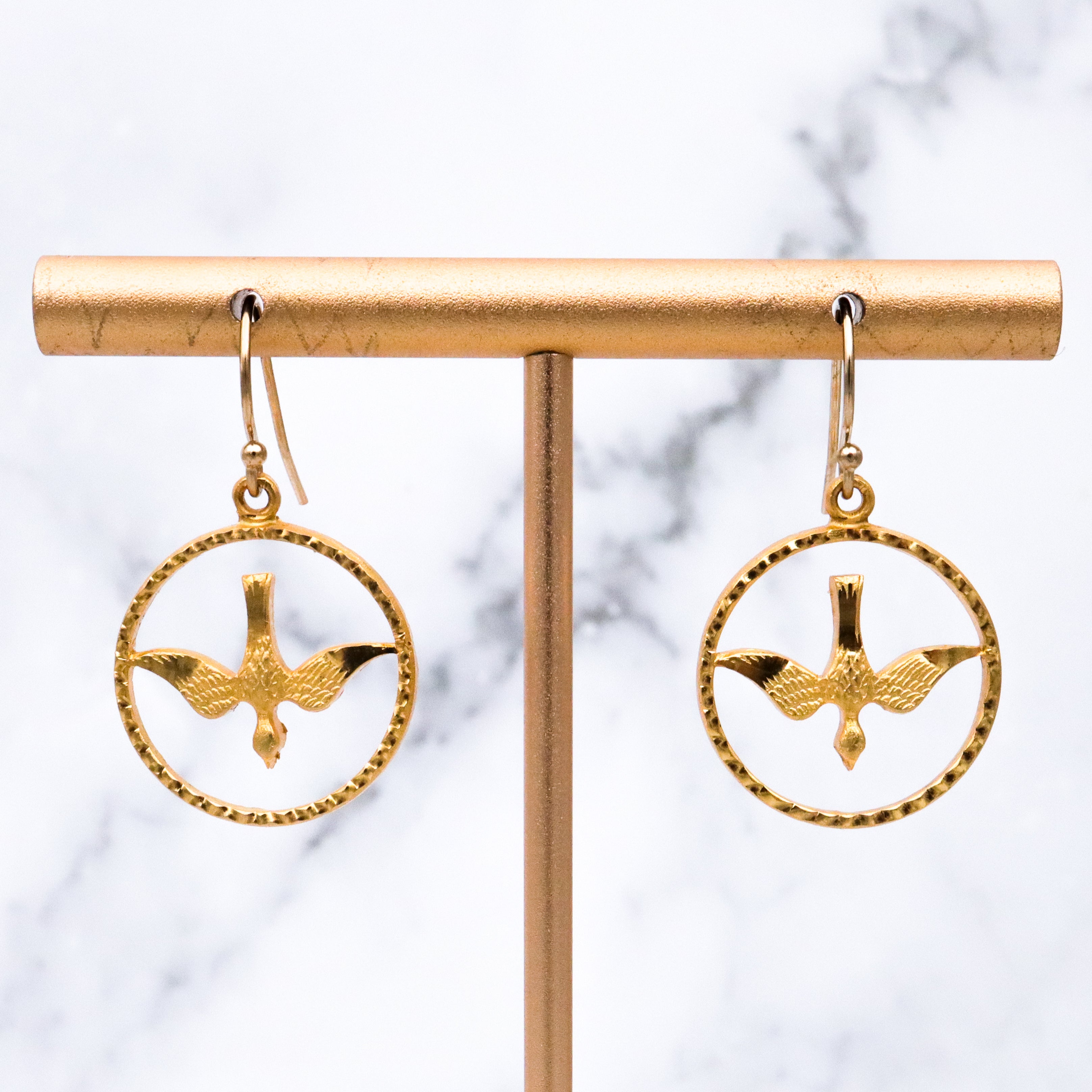 Retro Chapel 12k gold filled peace dove earrings