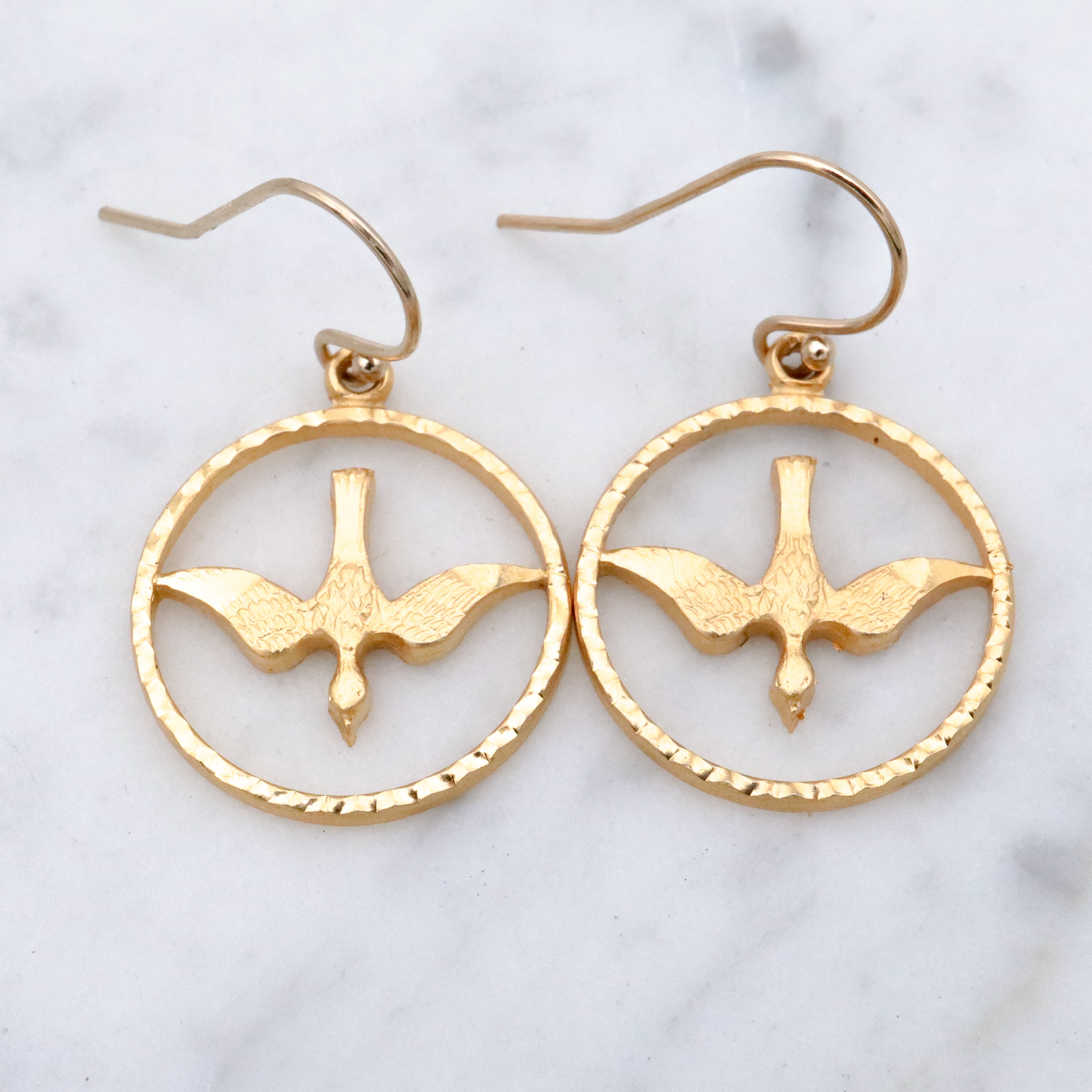 Retro Chapel 12k gold filled peace dove earrings