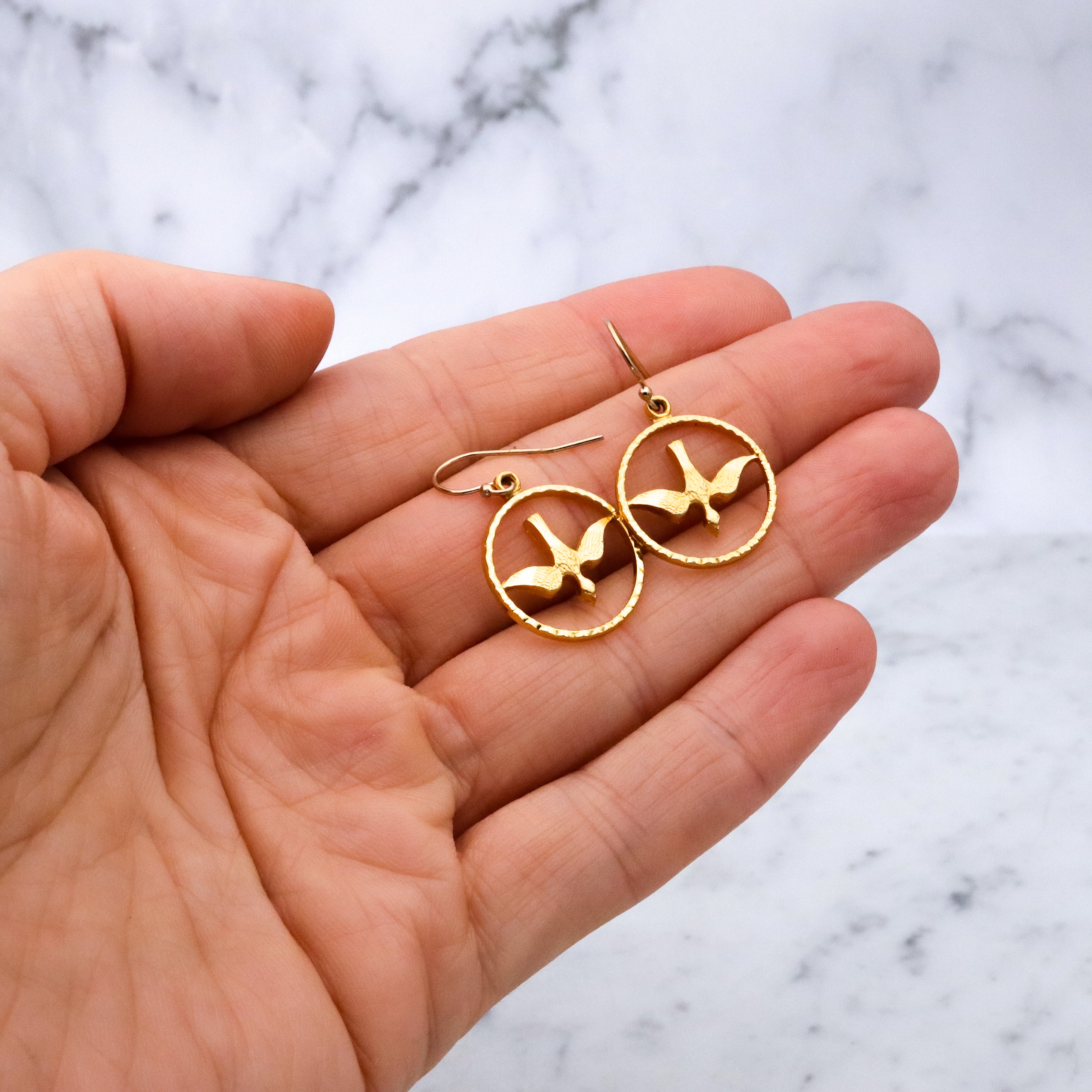 Retro Chapel 12k gold filled peace dove earrings