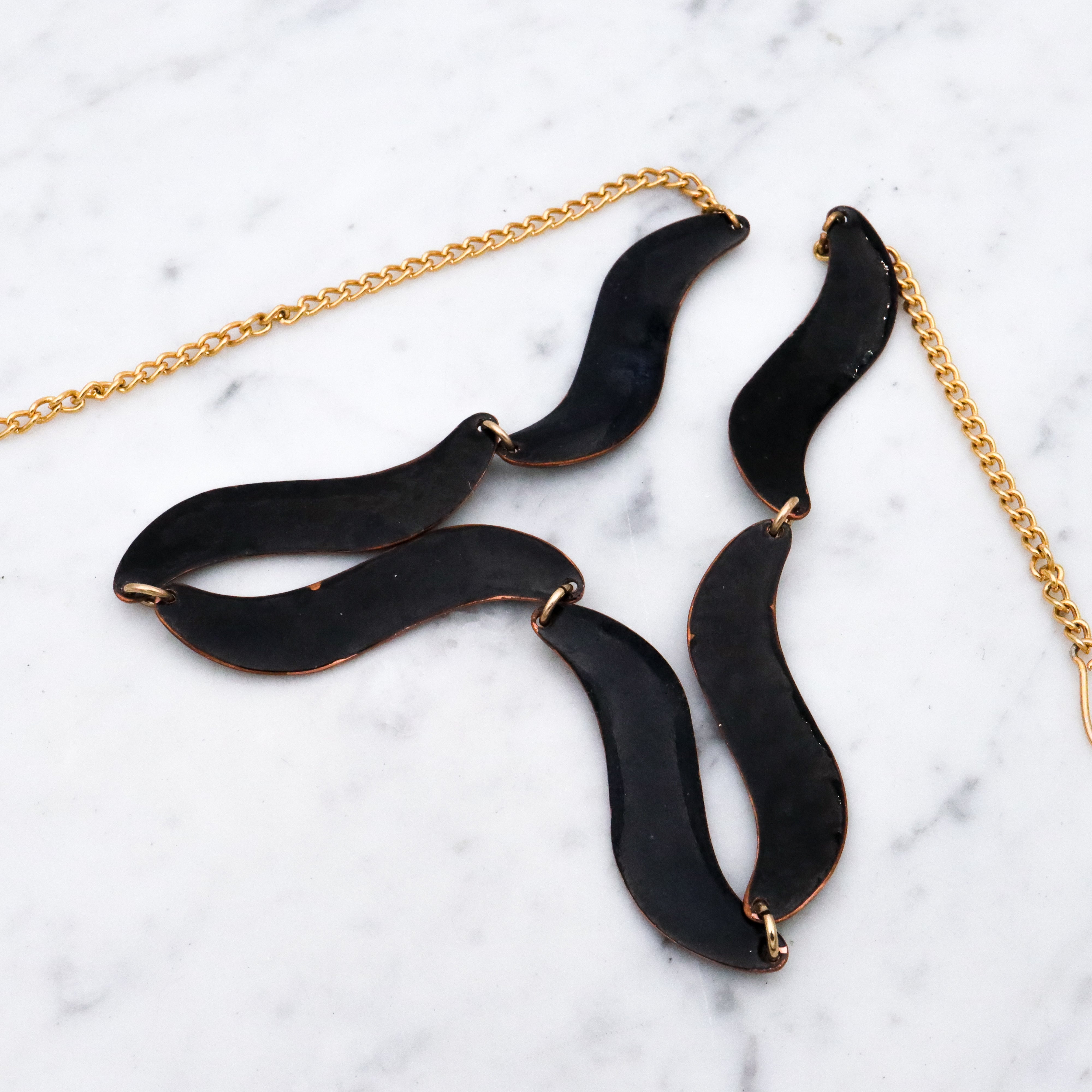 Mid Century studio artist enamelled copper wave link necklace