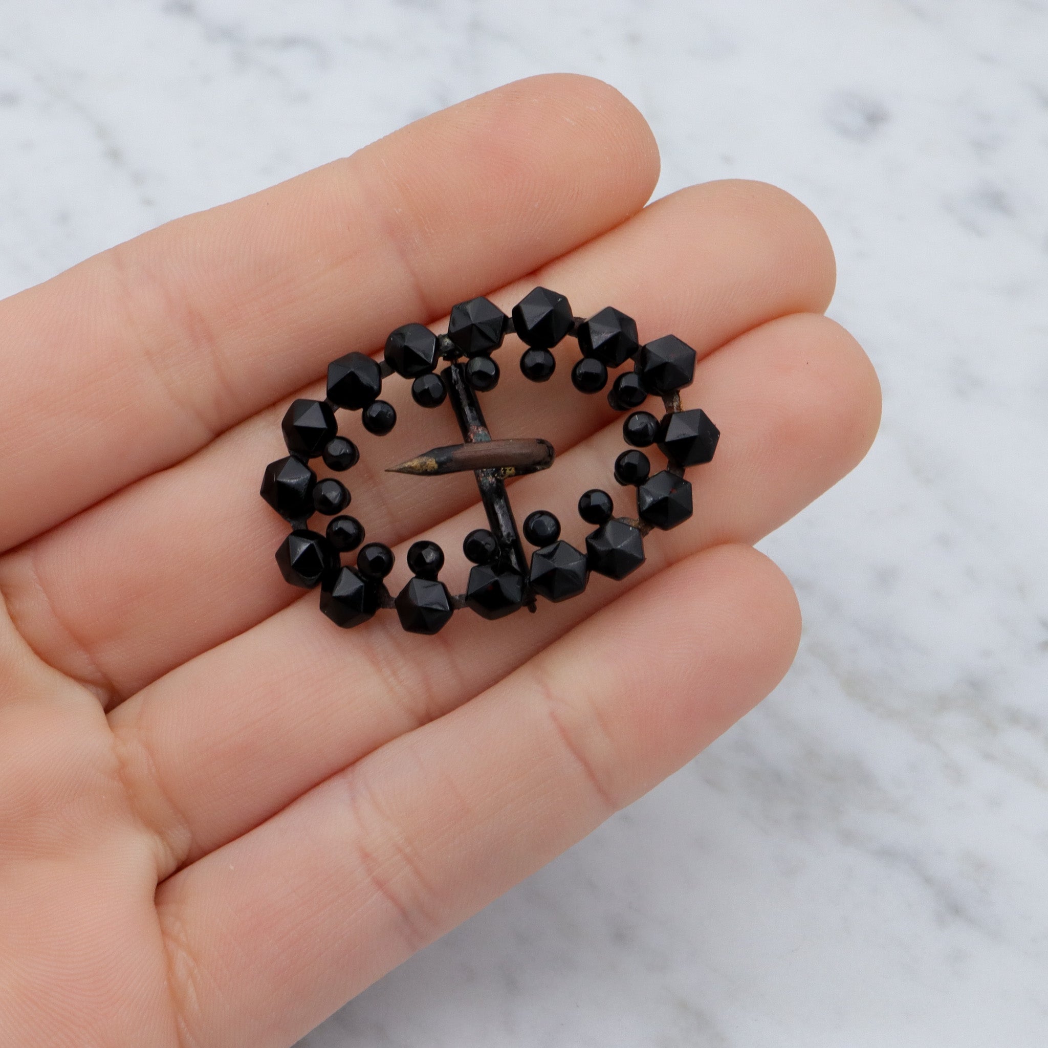 Antique Victorian French jet glass buckle