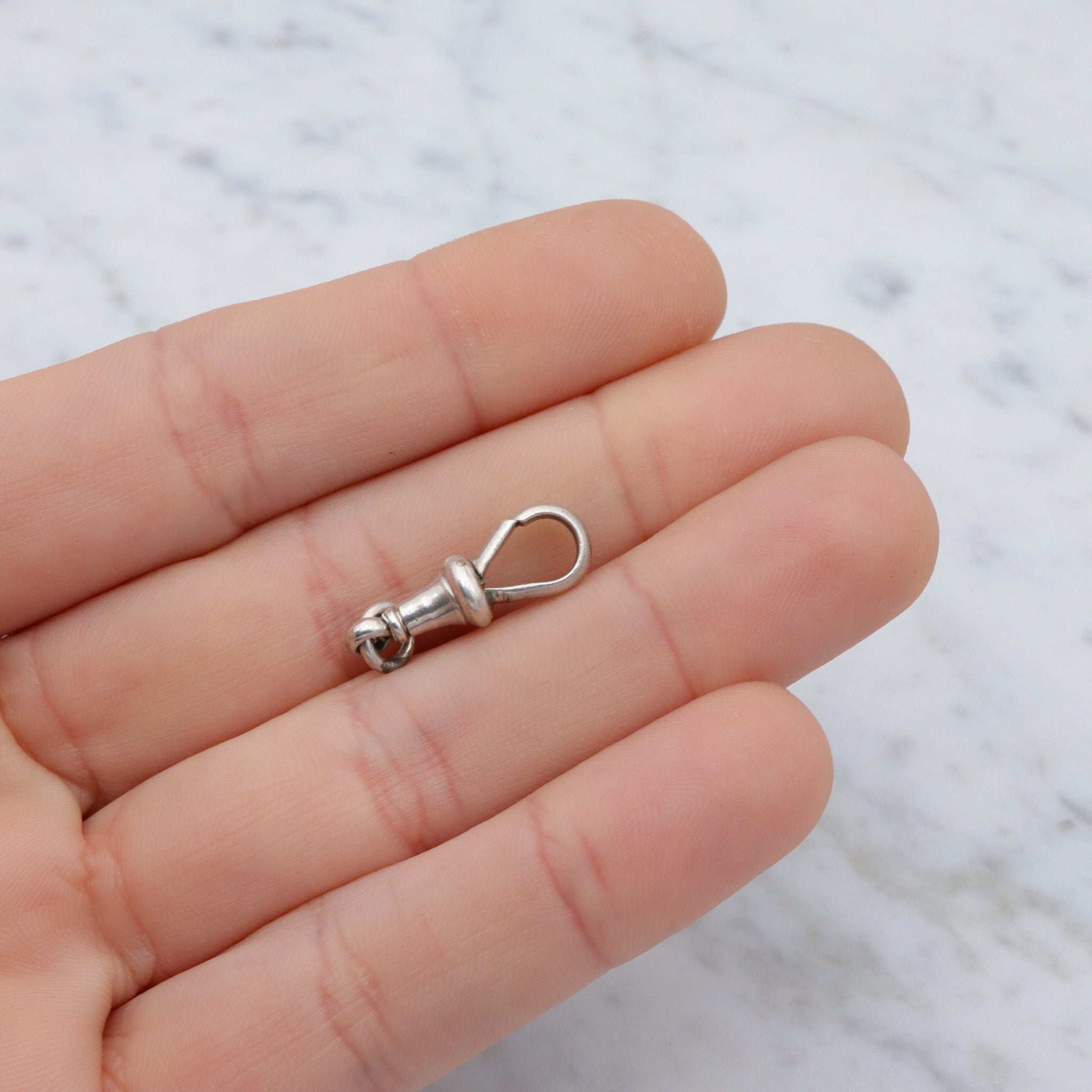 Antique sterling swiveling dog clip clasp pendant enhancer