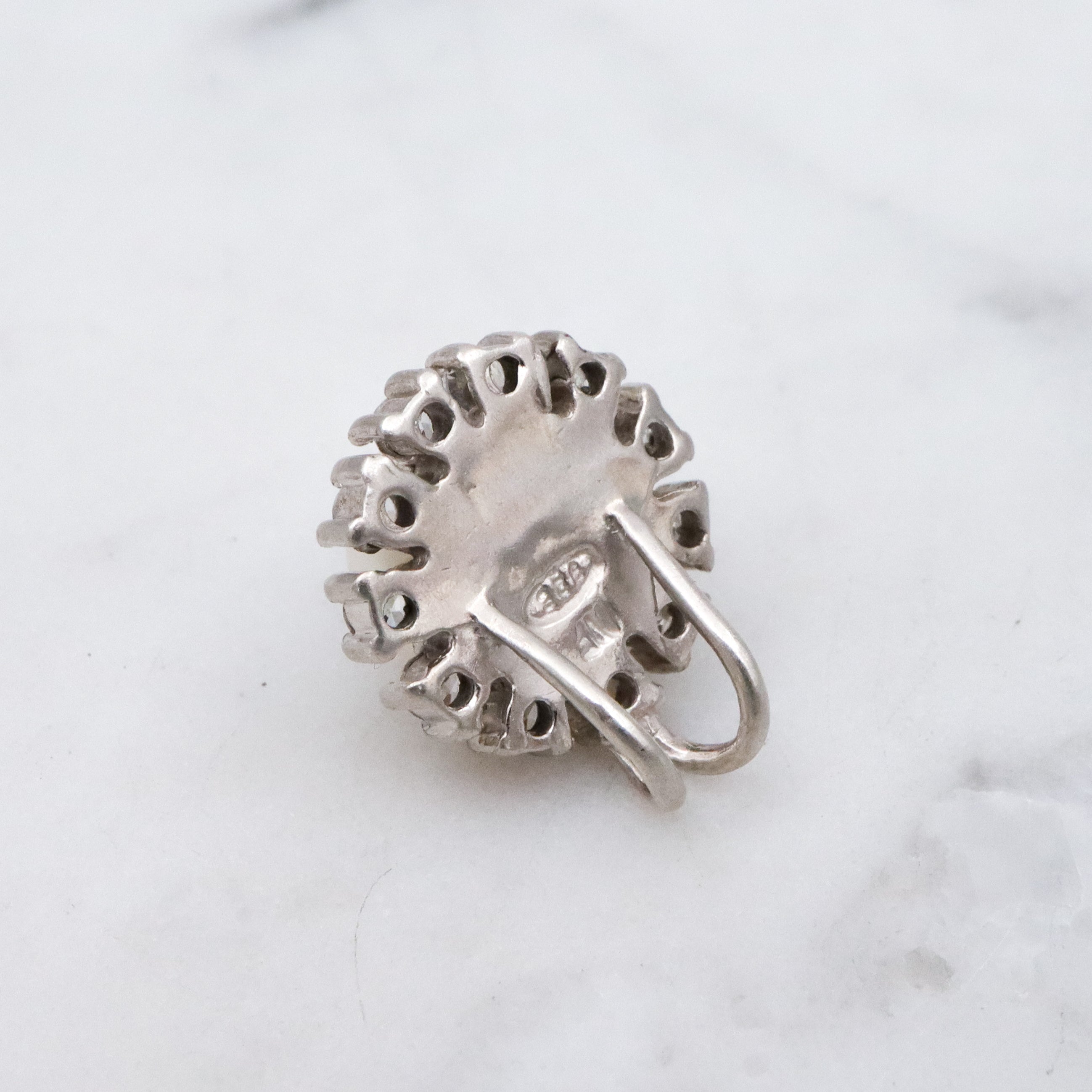 Vintage genuine mabe pearl & cubic zirconia sterling flower pendant