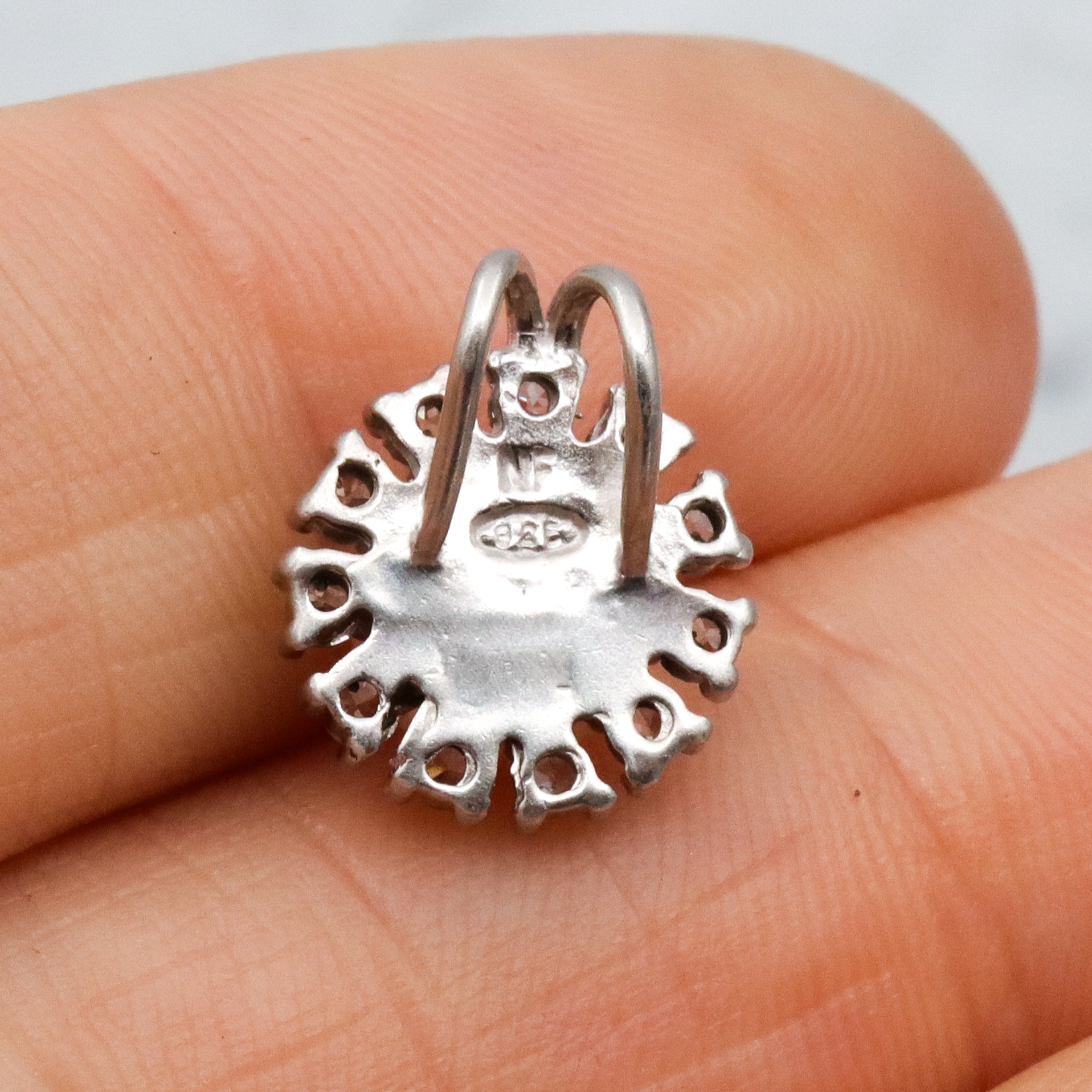 Vintage genuine mabe pearl & cubic zirconia sterling flower pendant