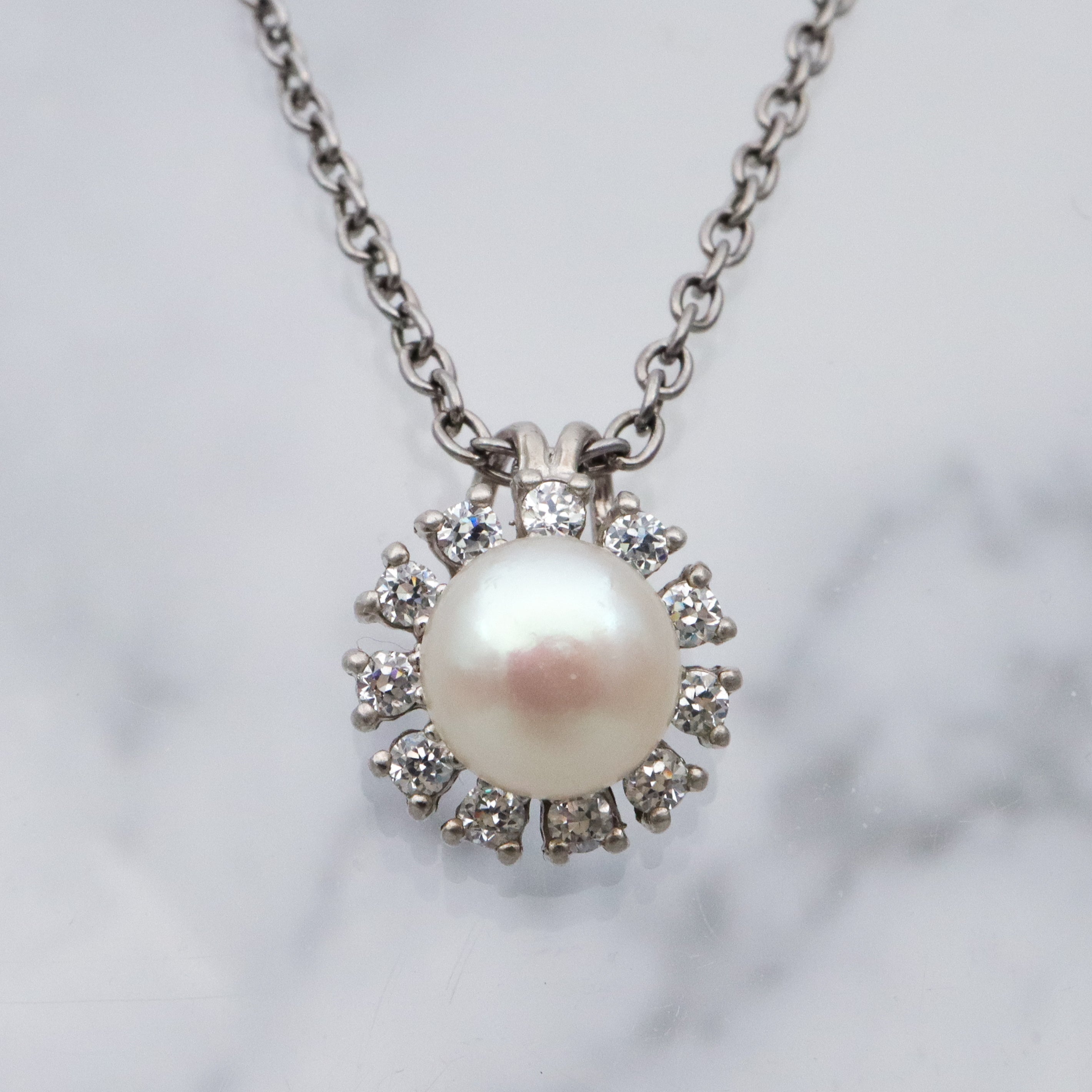 Vintage genuine mabe pearl & cubic zirconia sterling flower pendant