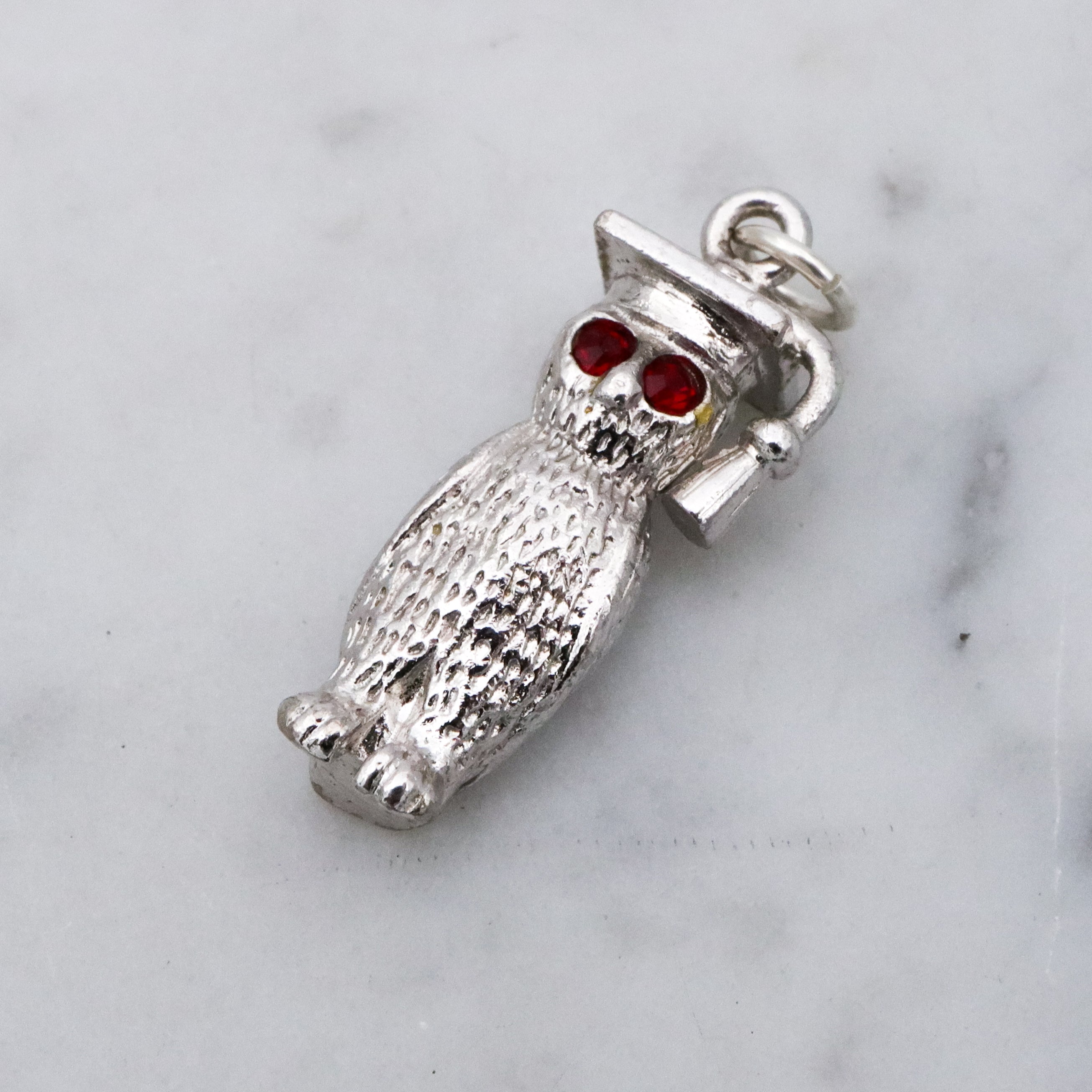 Vintage Wells sterling graduation owl charm pendant