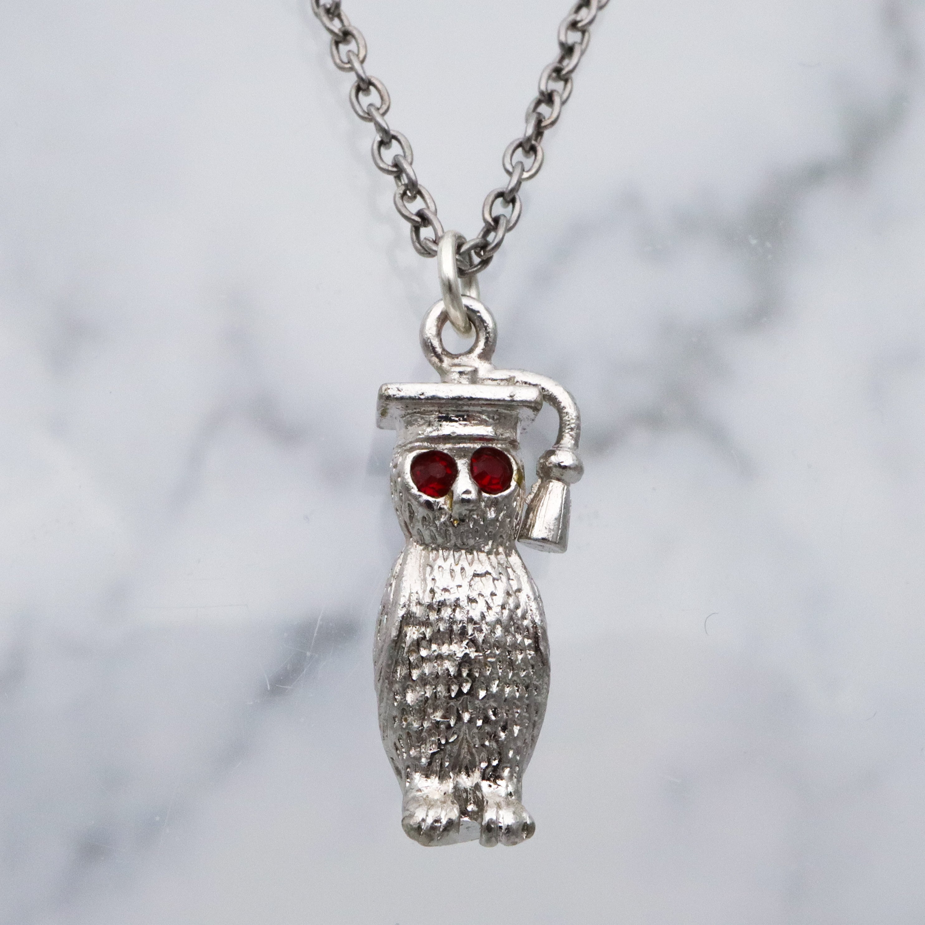 Vintage Wells sterling graduation owl charm pendant