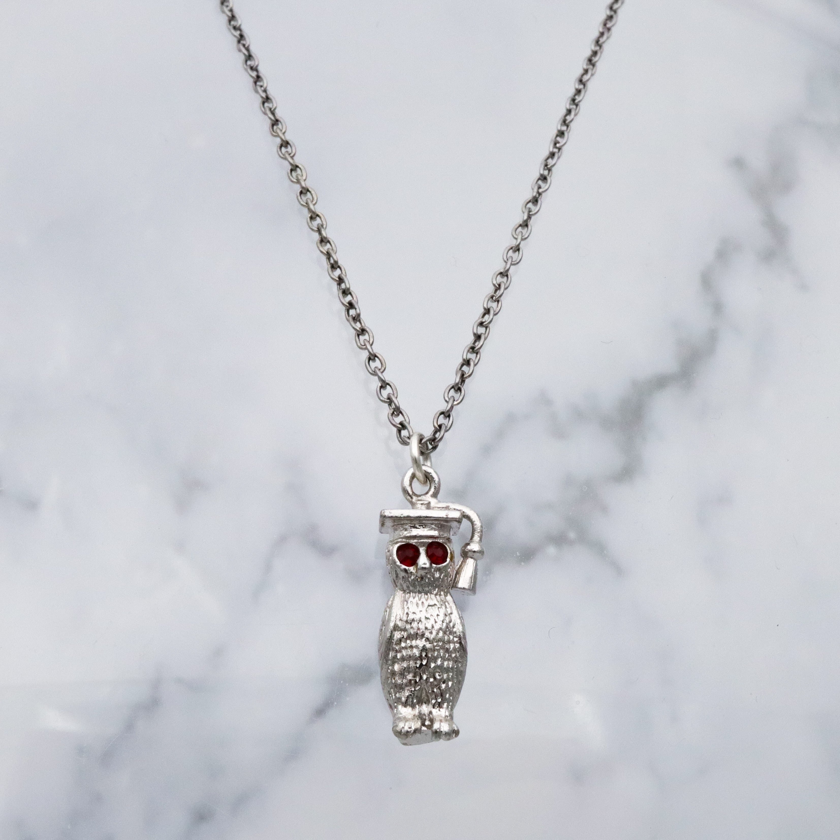 Vintage Wells sterling graduation owl charm pendant