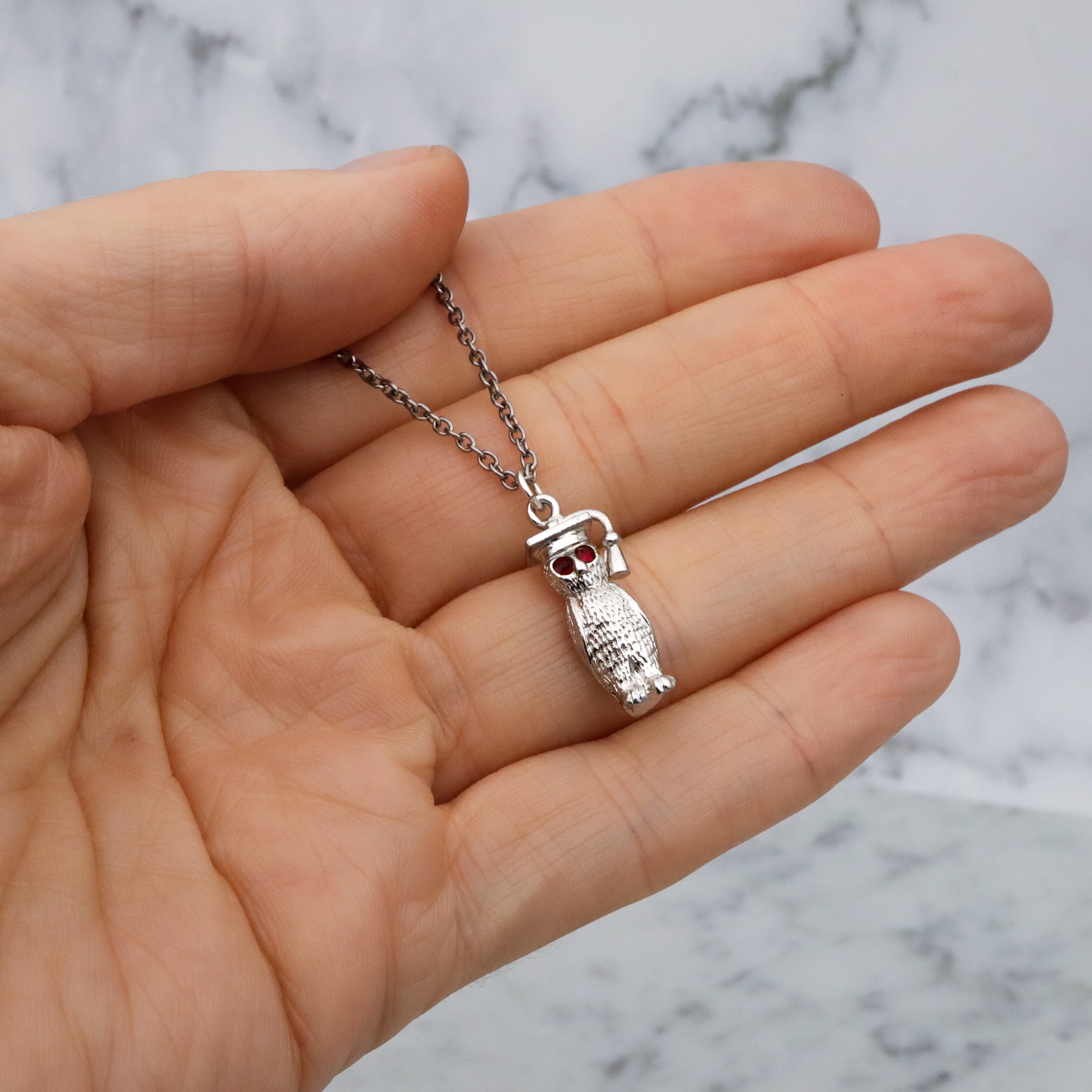 Vintage Wells sterling graduation owl charm pendant