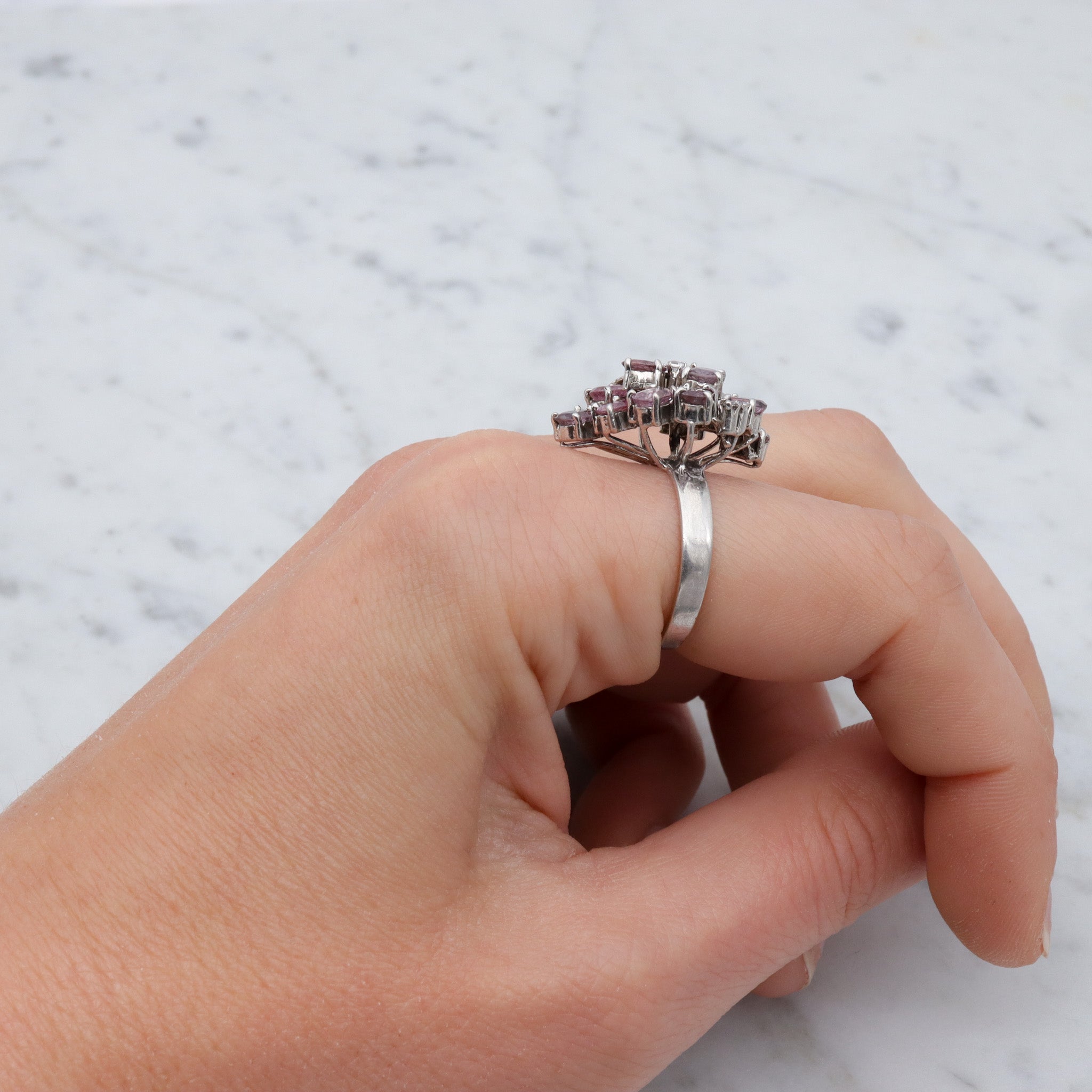 Vintage sterling, pink spinel & quartz crystal cocktail ring, sz 8