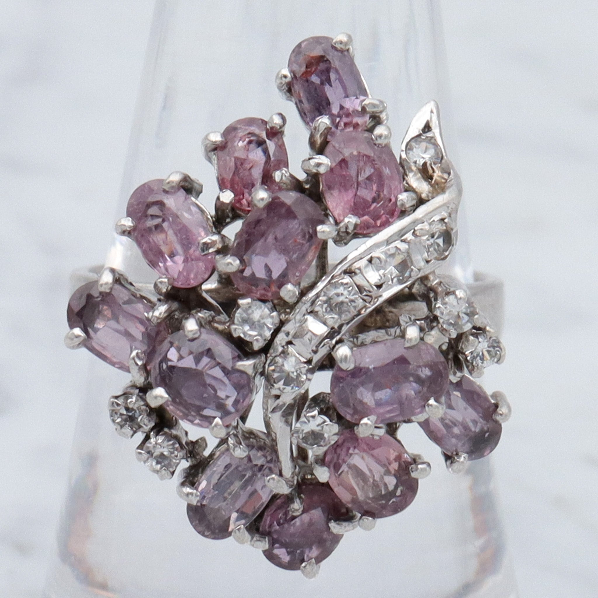 Vintage sterling, pink spinel & quartz crystal cocktail ring, sz 8