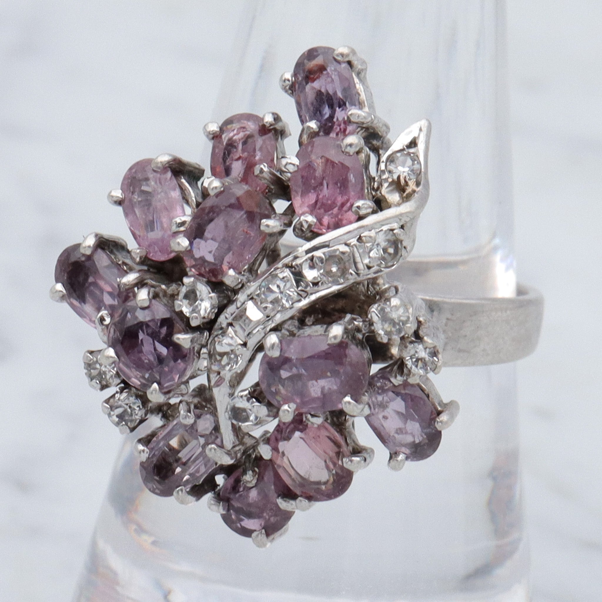 Vintage sterling, pink spinel & quartz crystal cocktail ring, sz 8