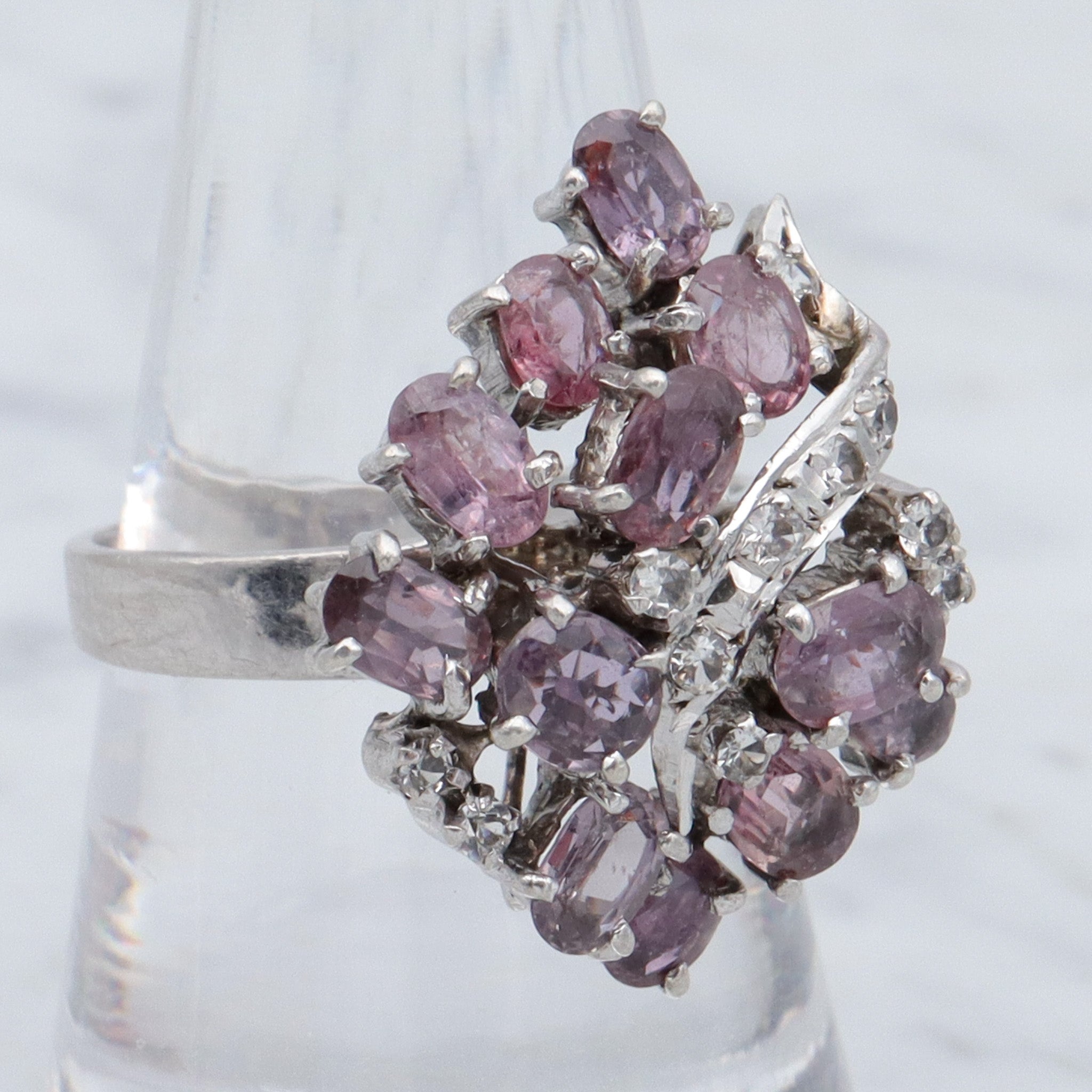 Vintage sterling, pink spinel & quartz crystal cocktail ring, sz 8