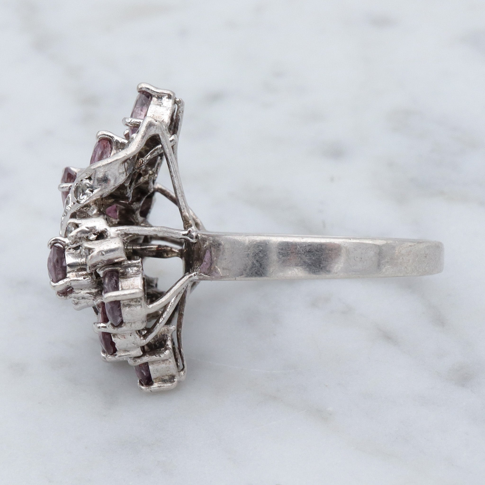 Vintage sterling, pink spinel & quartz crystal cocktail ring, sz 8