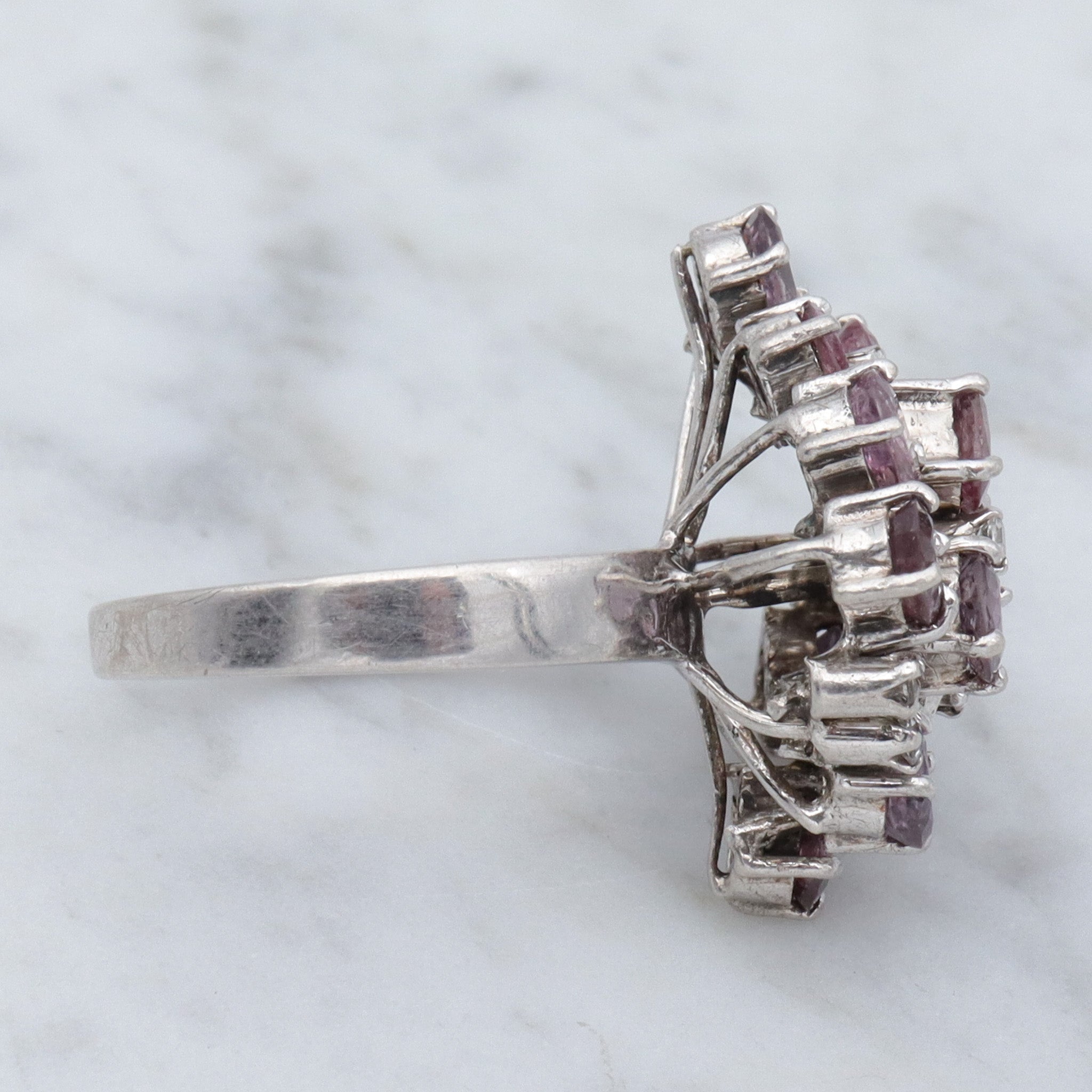 Vintage sterling, pink spinel & quartz crystal cocktail ring, sz 8
