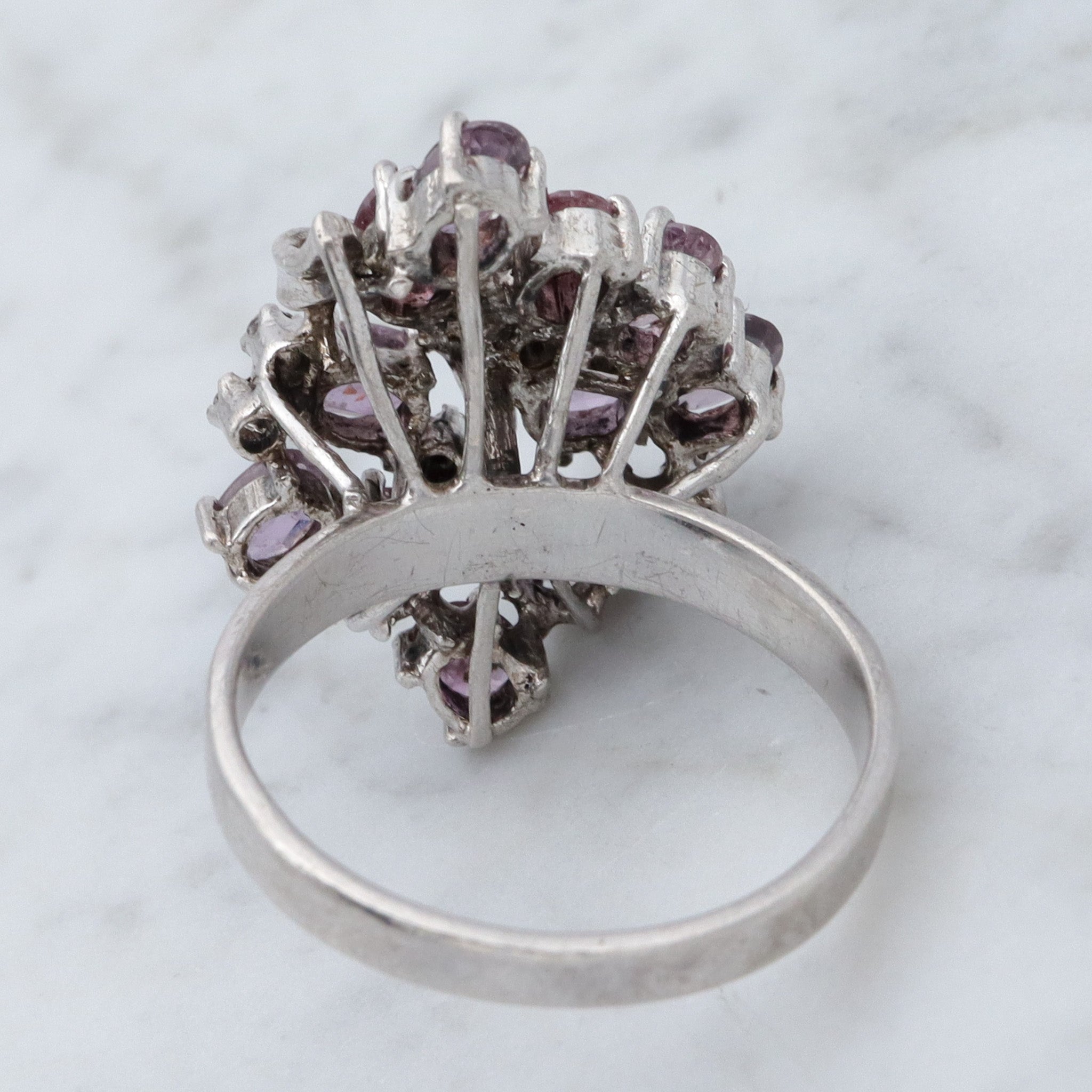 Vintage sterling, pink spinel & quartz crystal cocktail ring, sz 8