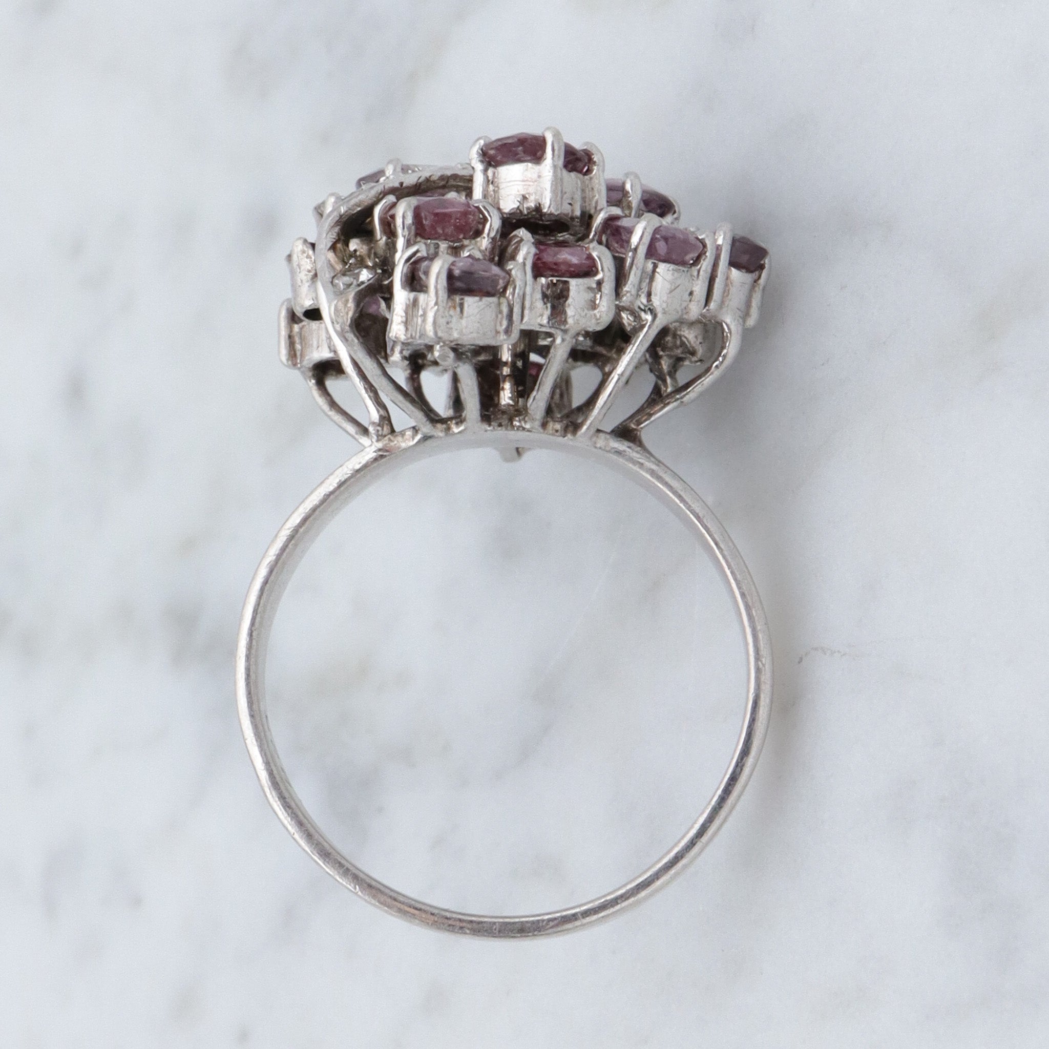 Vintage sterling, pink spinel & quartz crystal cocktail ring, sz 8