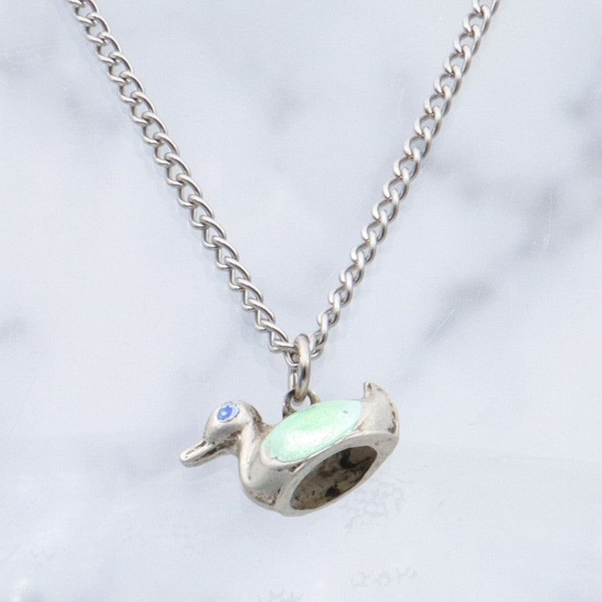 Antique sterling & enamel figural duck pendant