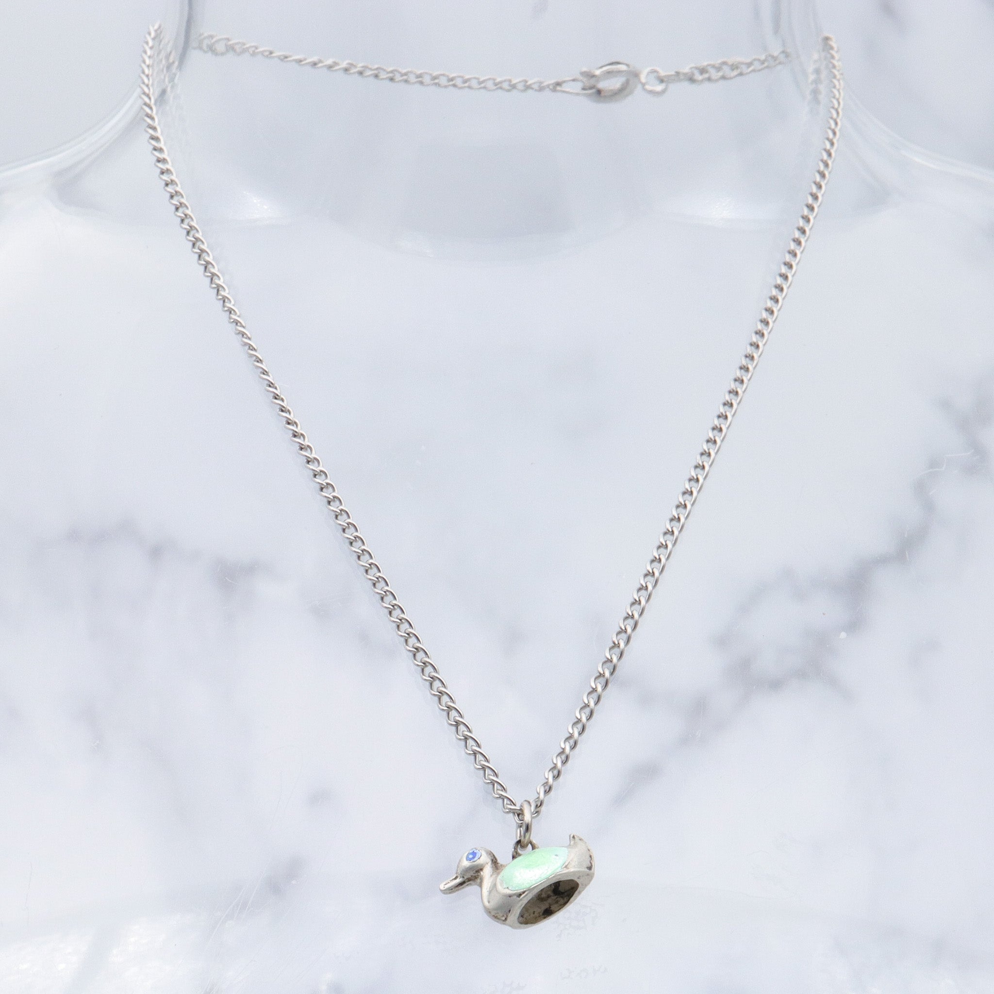 Antique sterling & enamel figural duck pendant