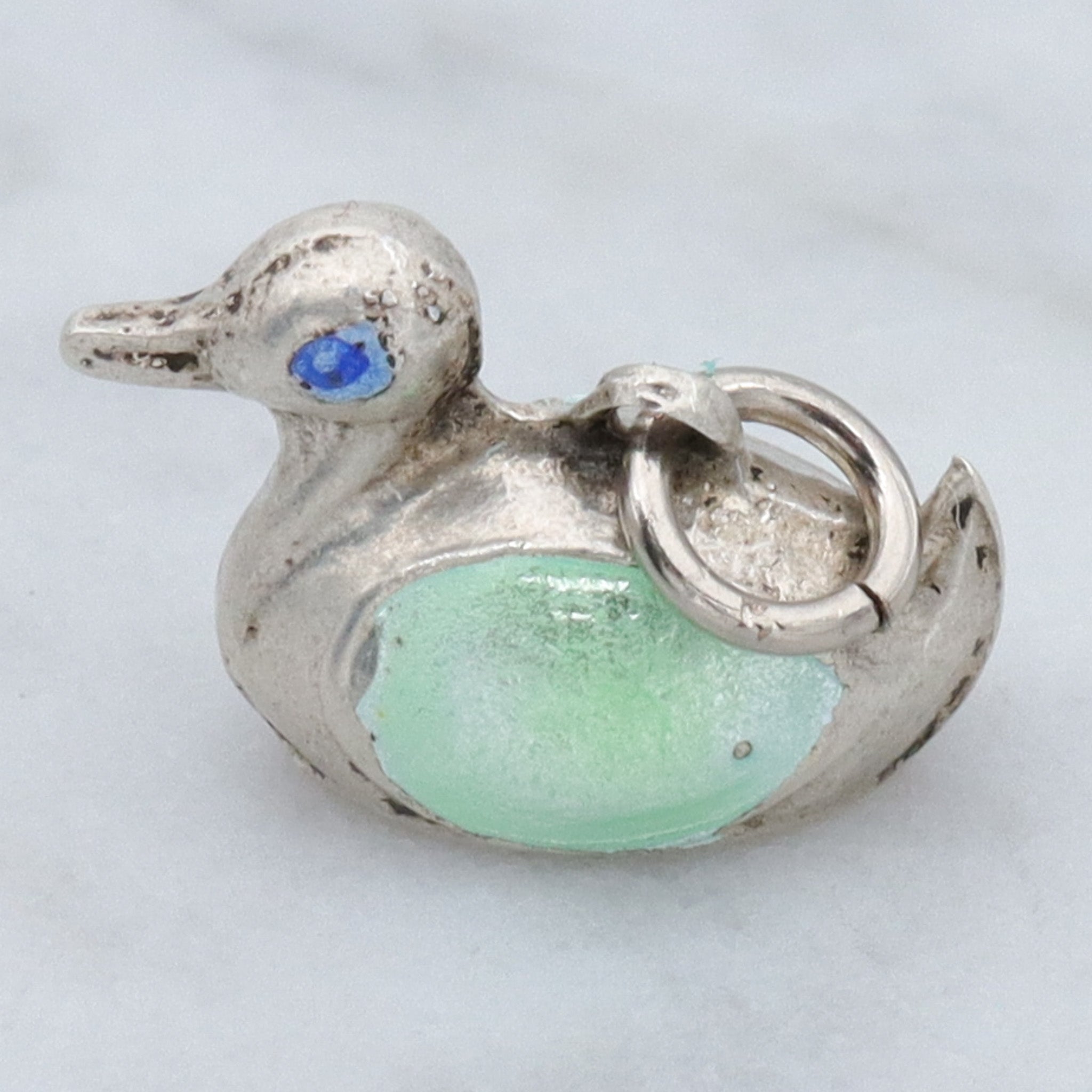 Antique sterling & enamel figural duck pendant