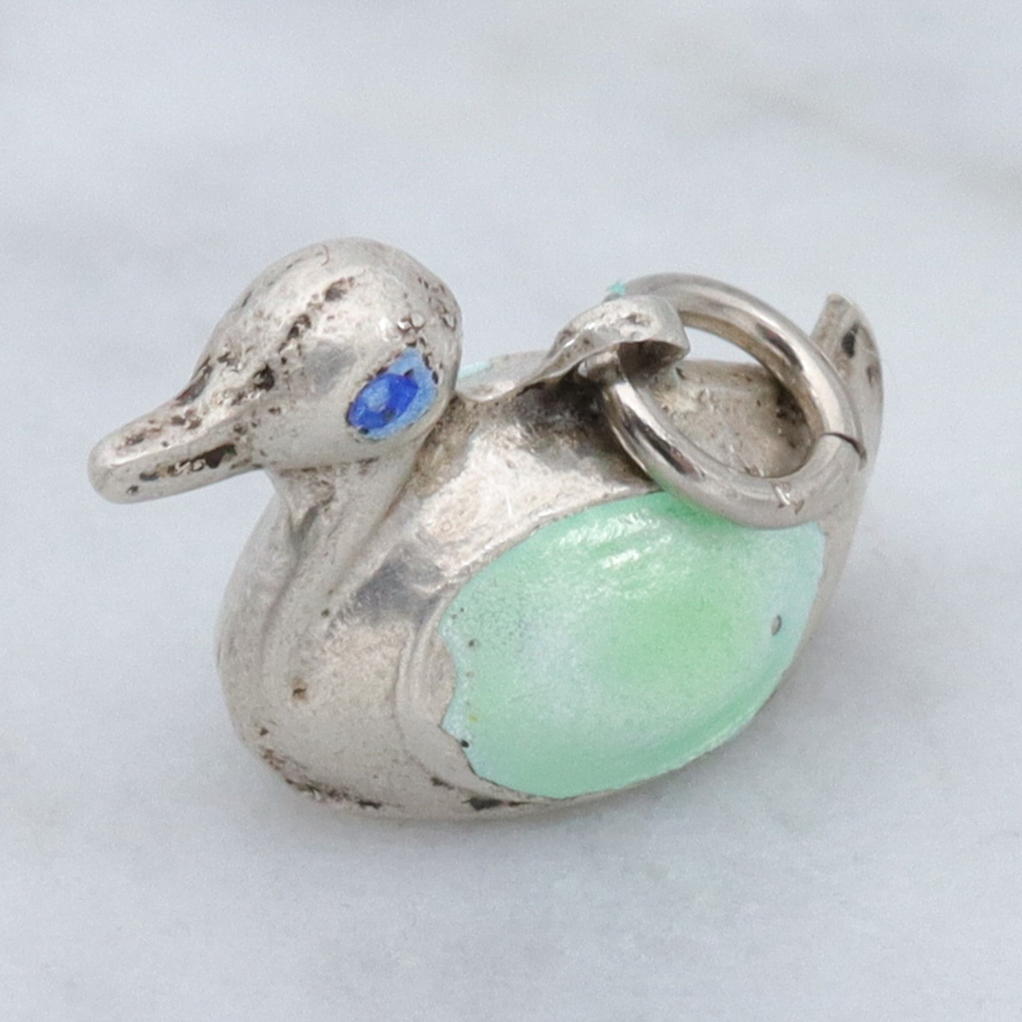 Antique sterling & enamel figural duck pendant