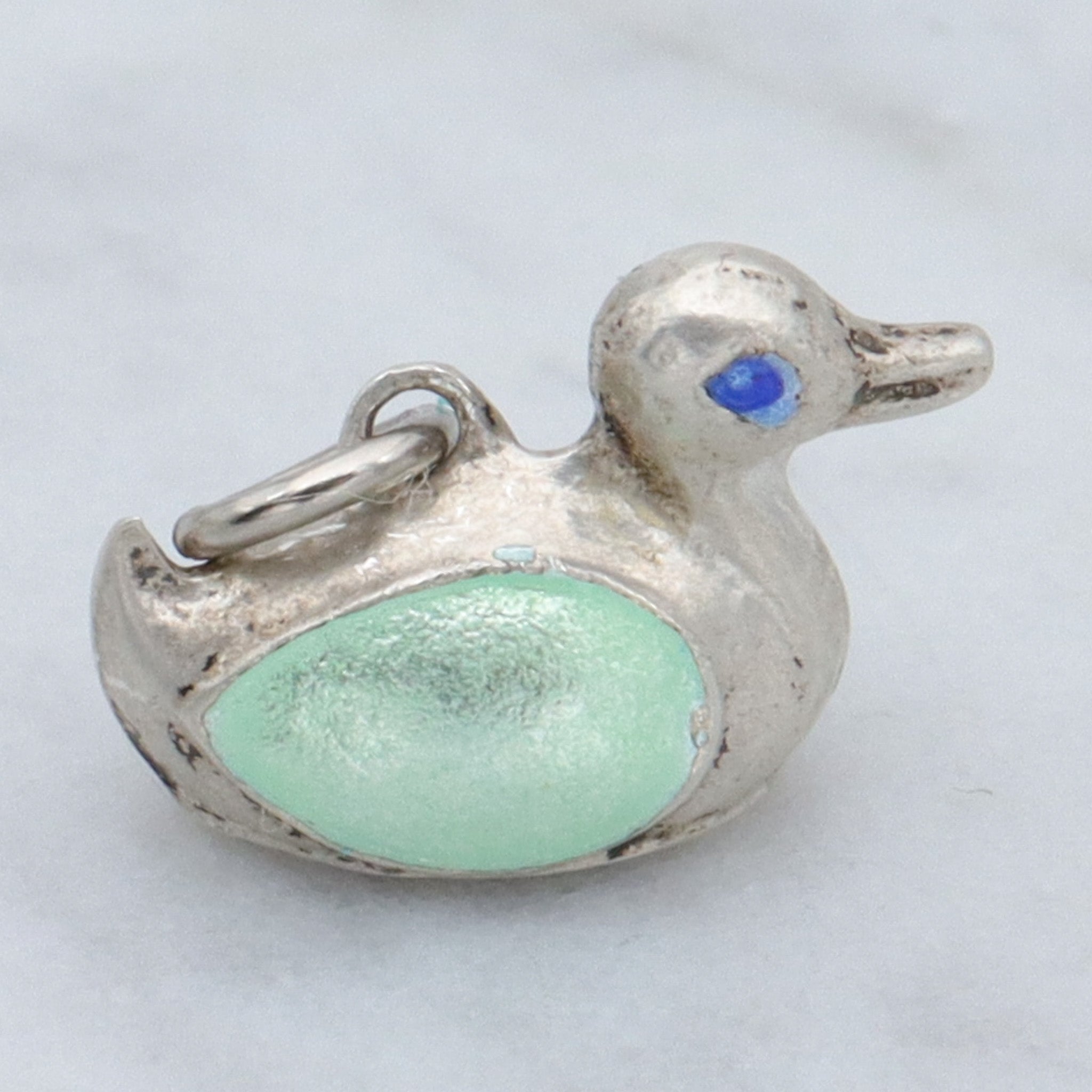 Antique sterling & enamel figural duck pendant