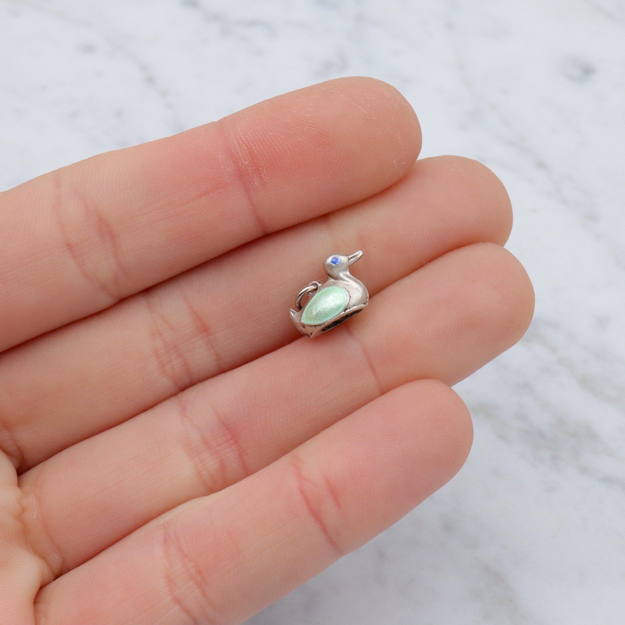 Antique sterling & enamel figural duck pendant