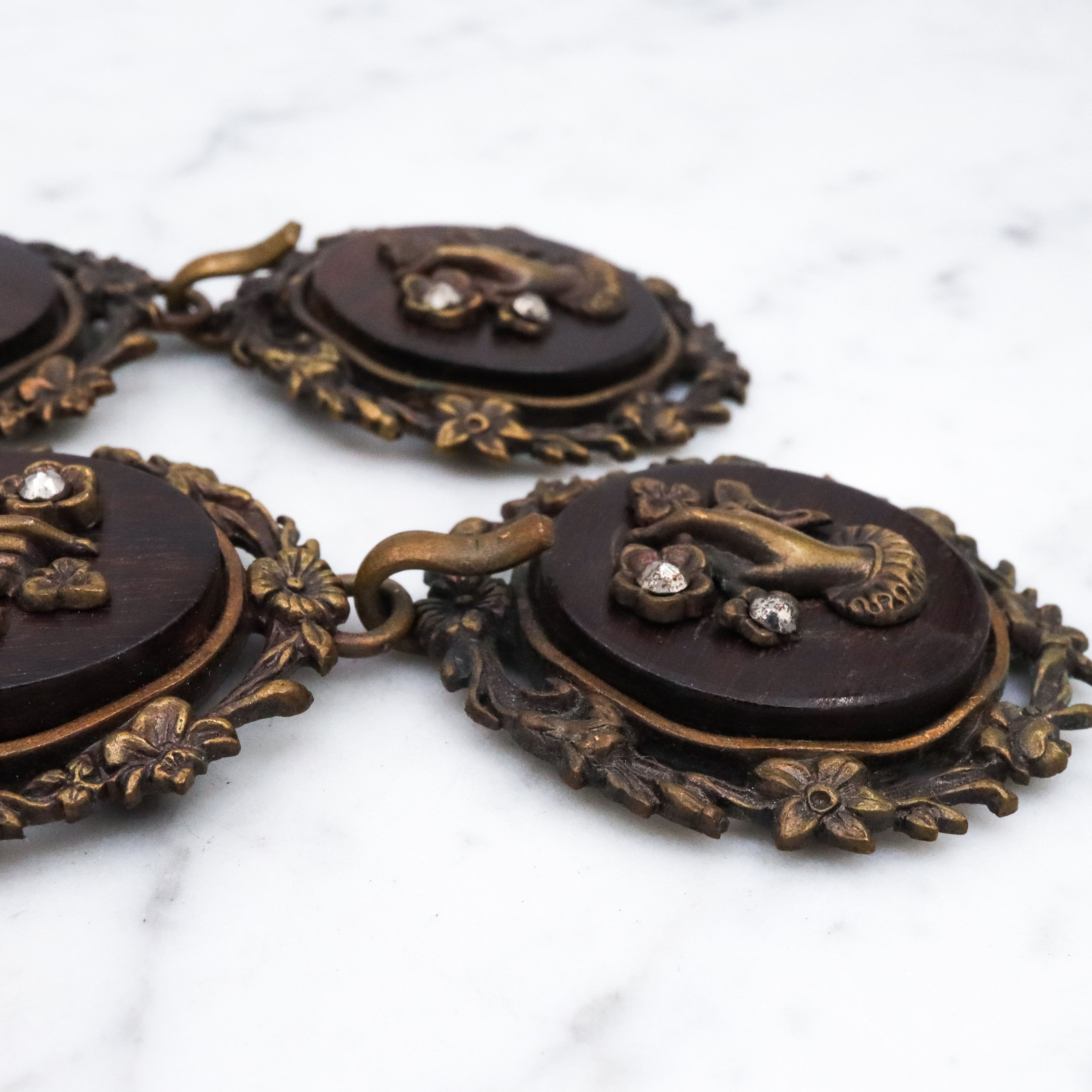 Group of two Antique Victorian brass, wood, & cut steel buckles