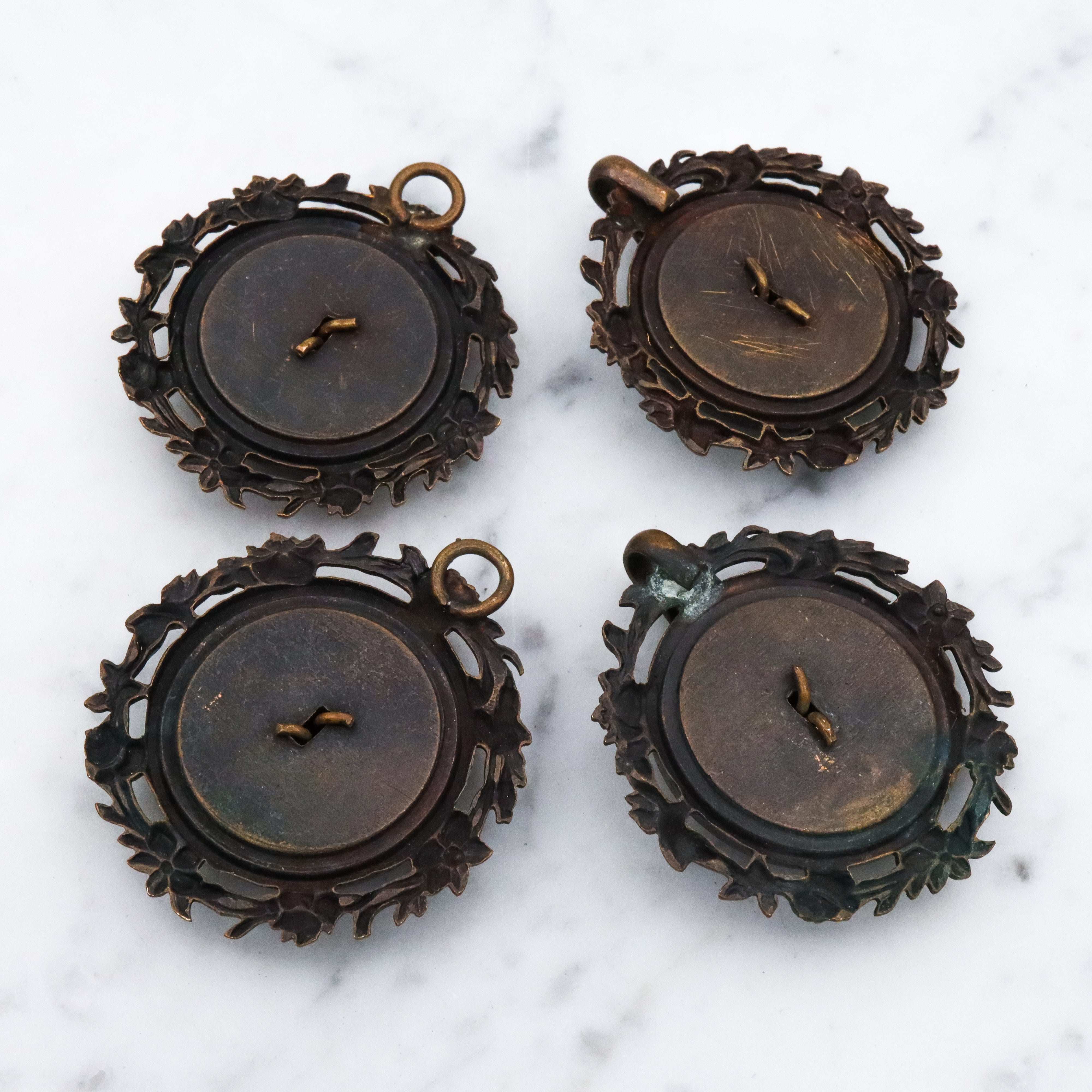 Group of two Antique Victorian brass, wood, & cut steel buckles