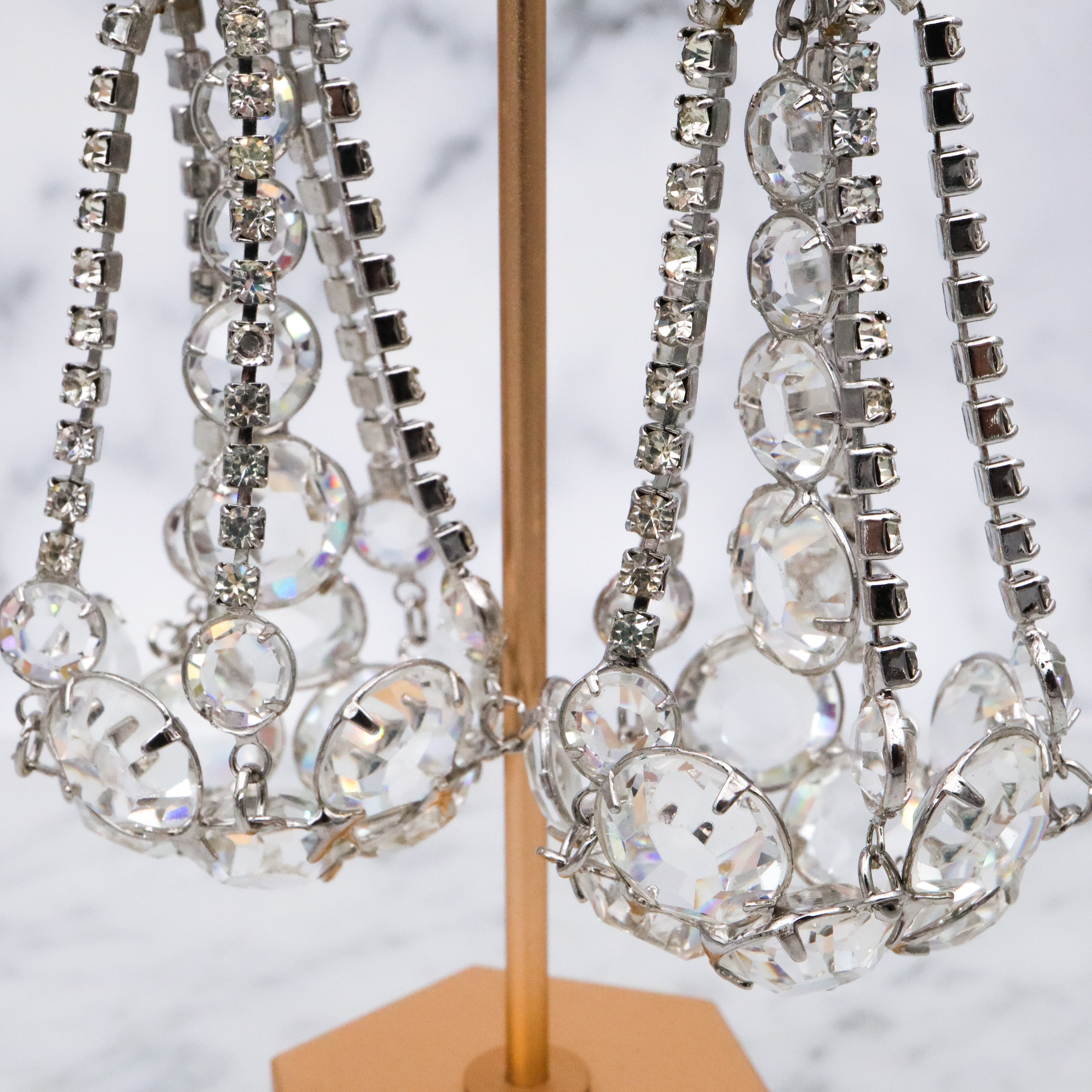 Massive Art Deco dimensional chandelier open back crystal drop earrings