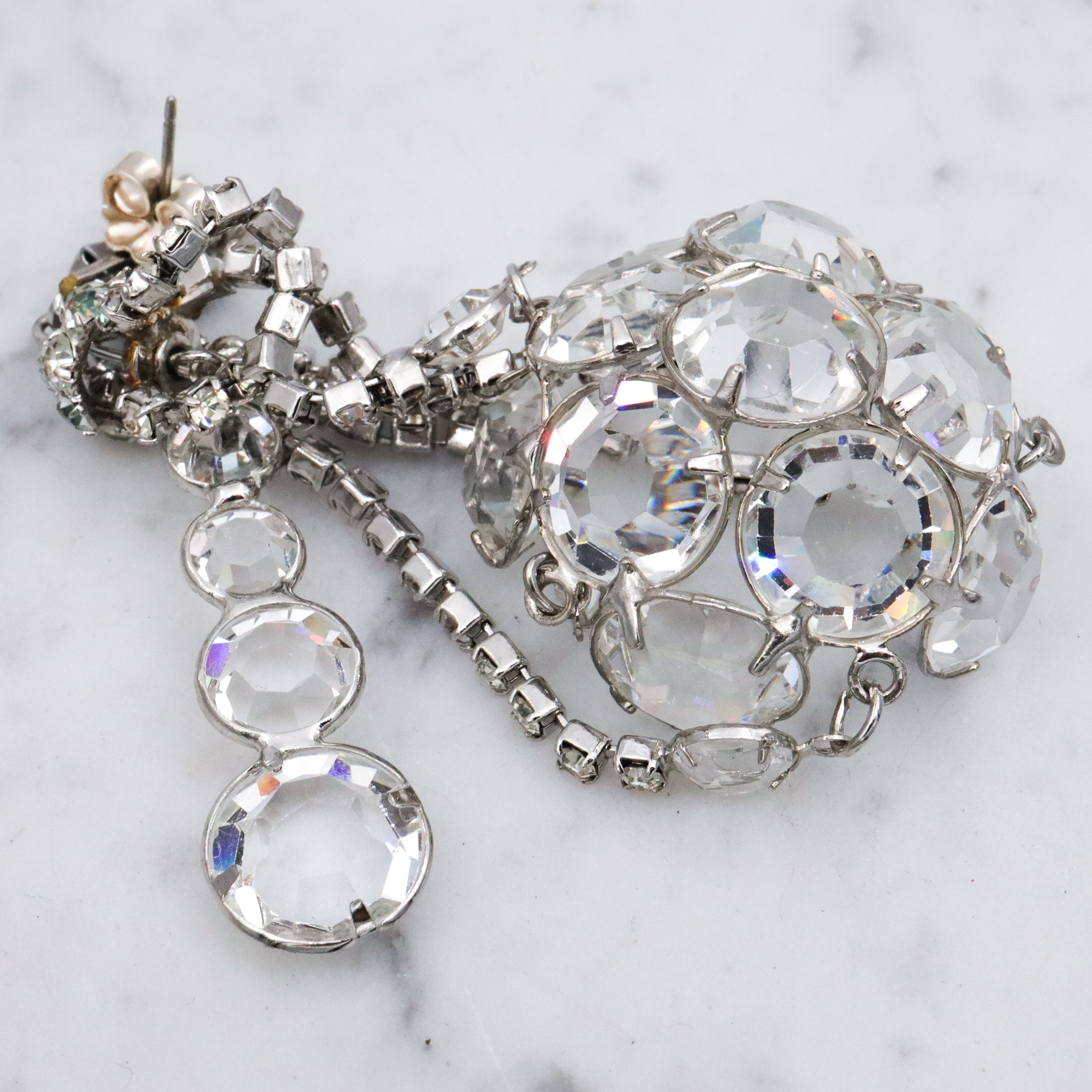 Massive Art Deco dimensional chandelier open back crystal drop earrings