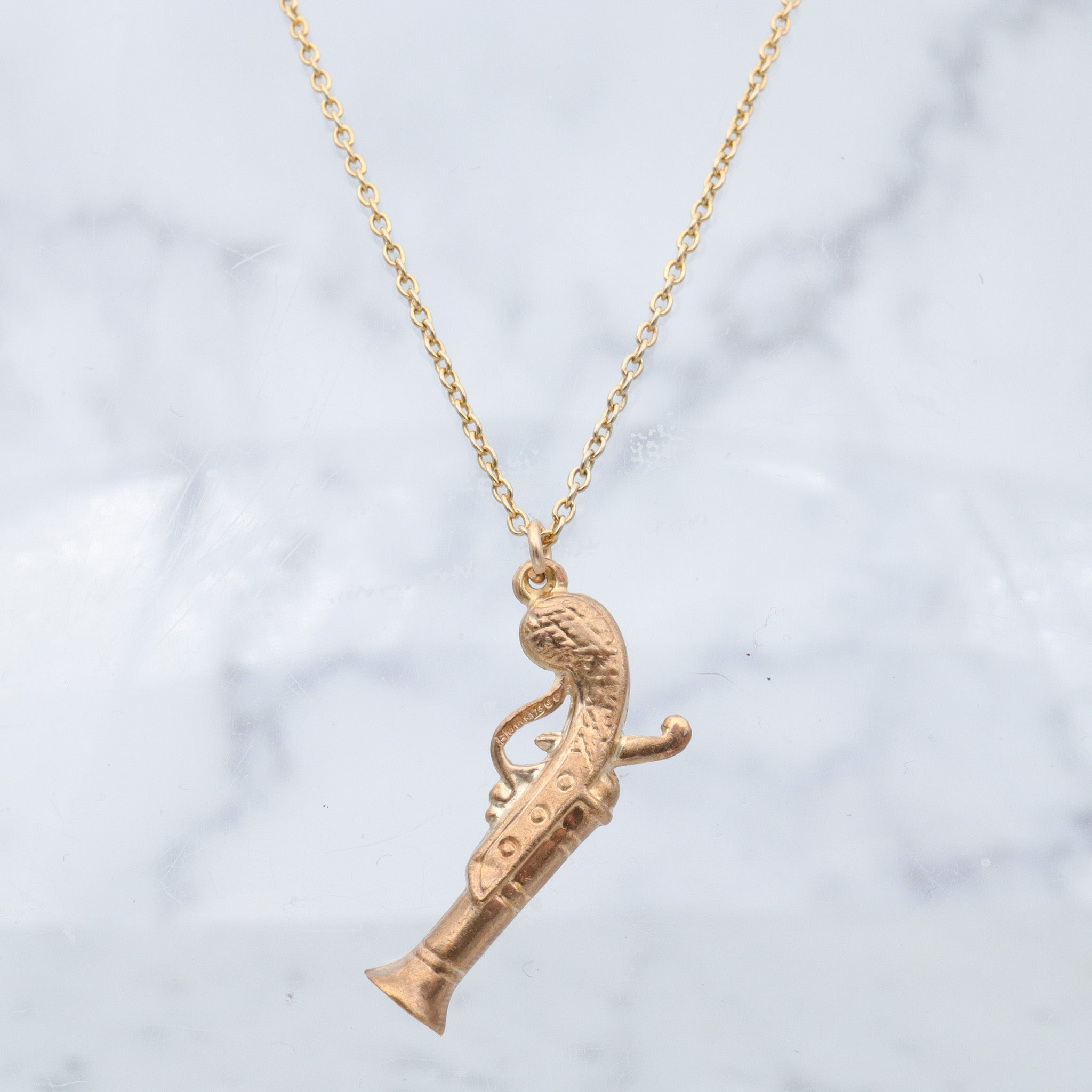 Vintage English 9k gold hollow pistol charm pendant