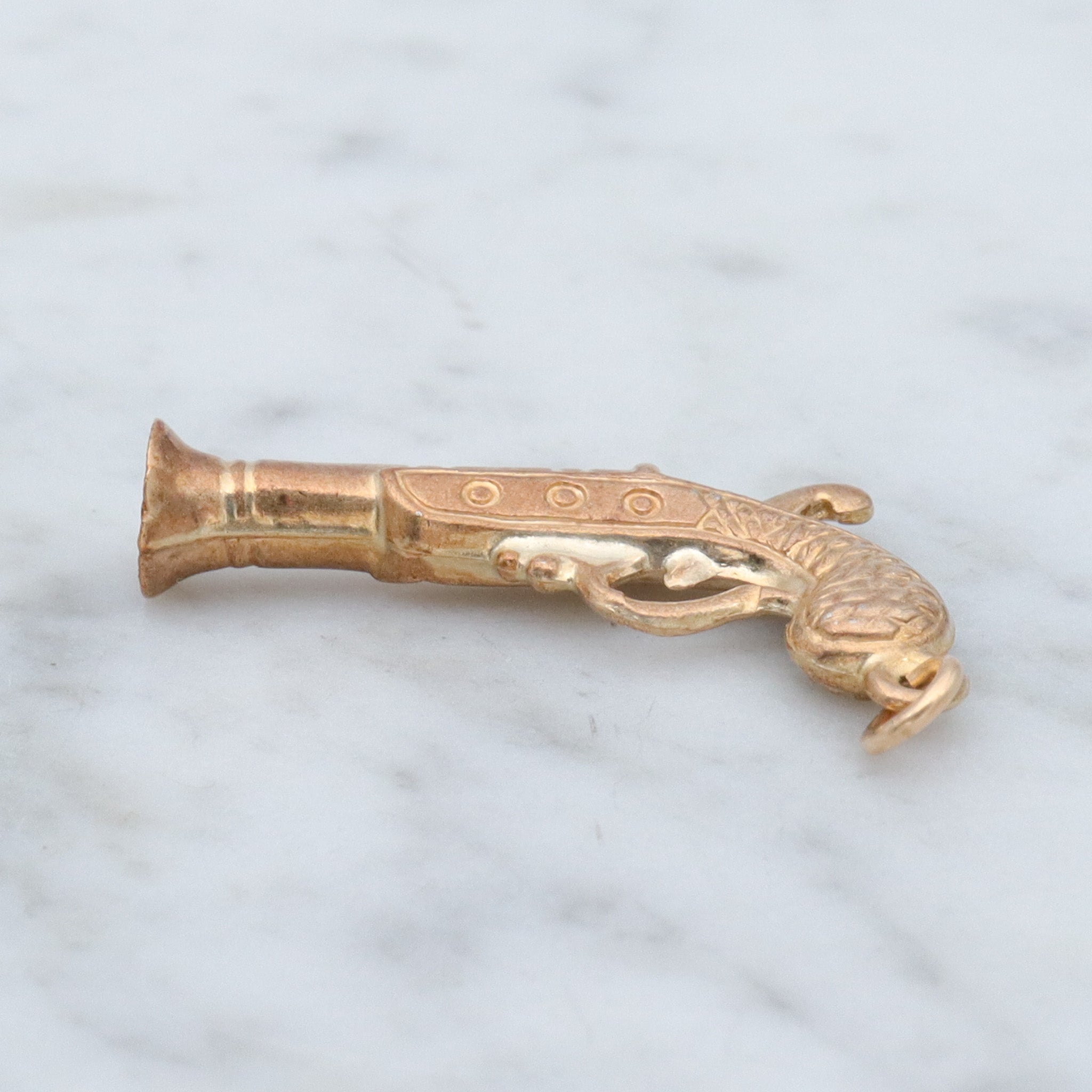 Vintage English 9k gold hollow pistol charm pendant