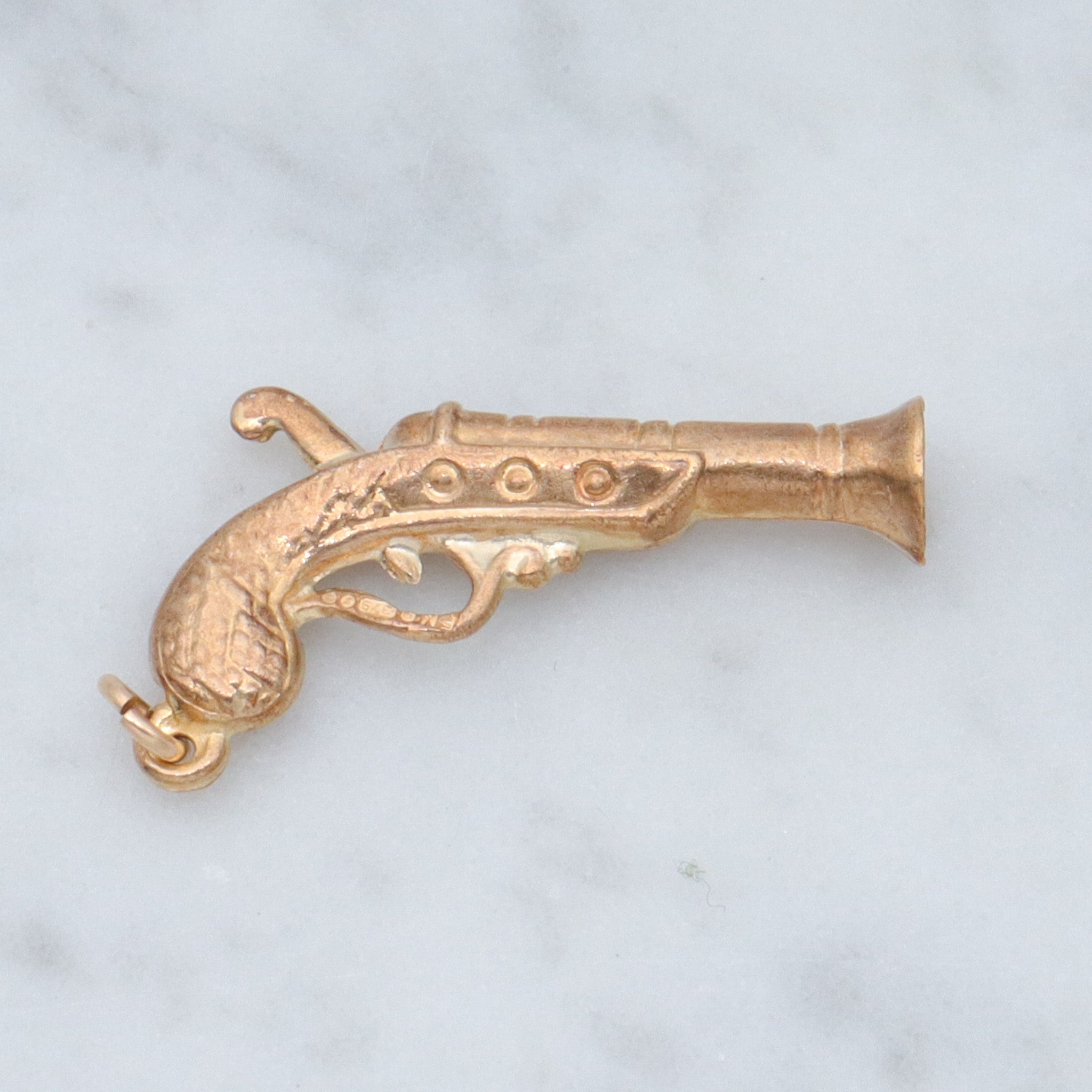 Vintage English 9k gold hollow pistol charm pendant