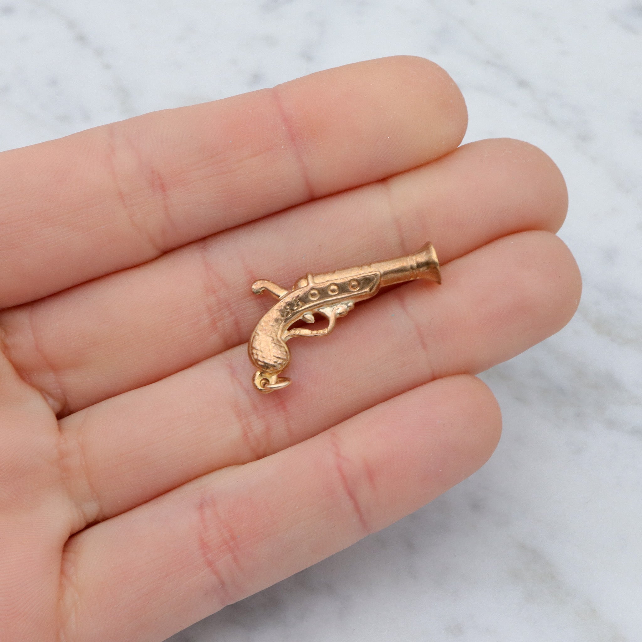 Vintage English 9k gold hollow pistol charm pendant