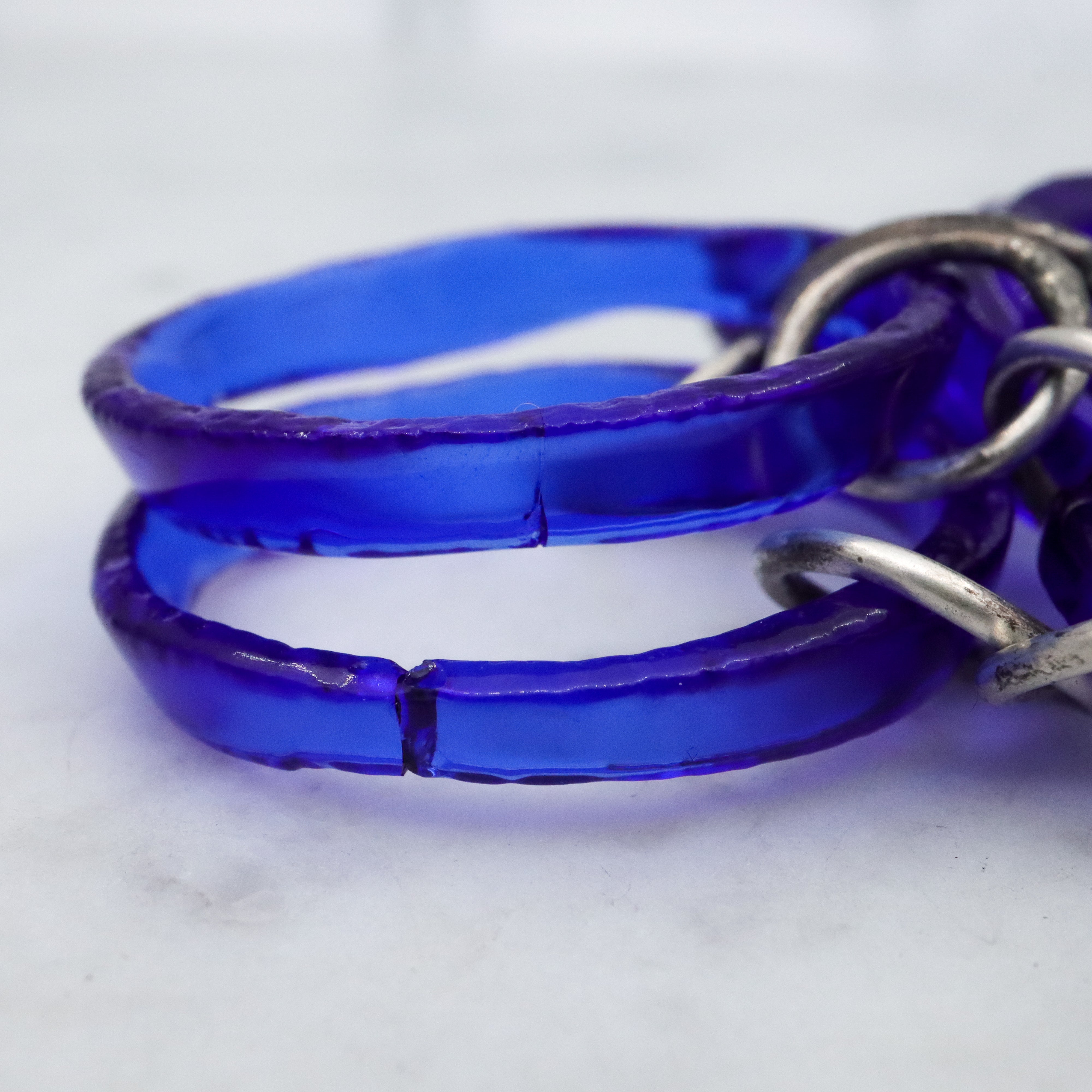 Vintage silver & glass bottle ring link bracelet