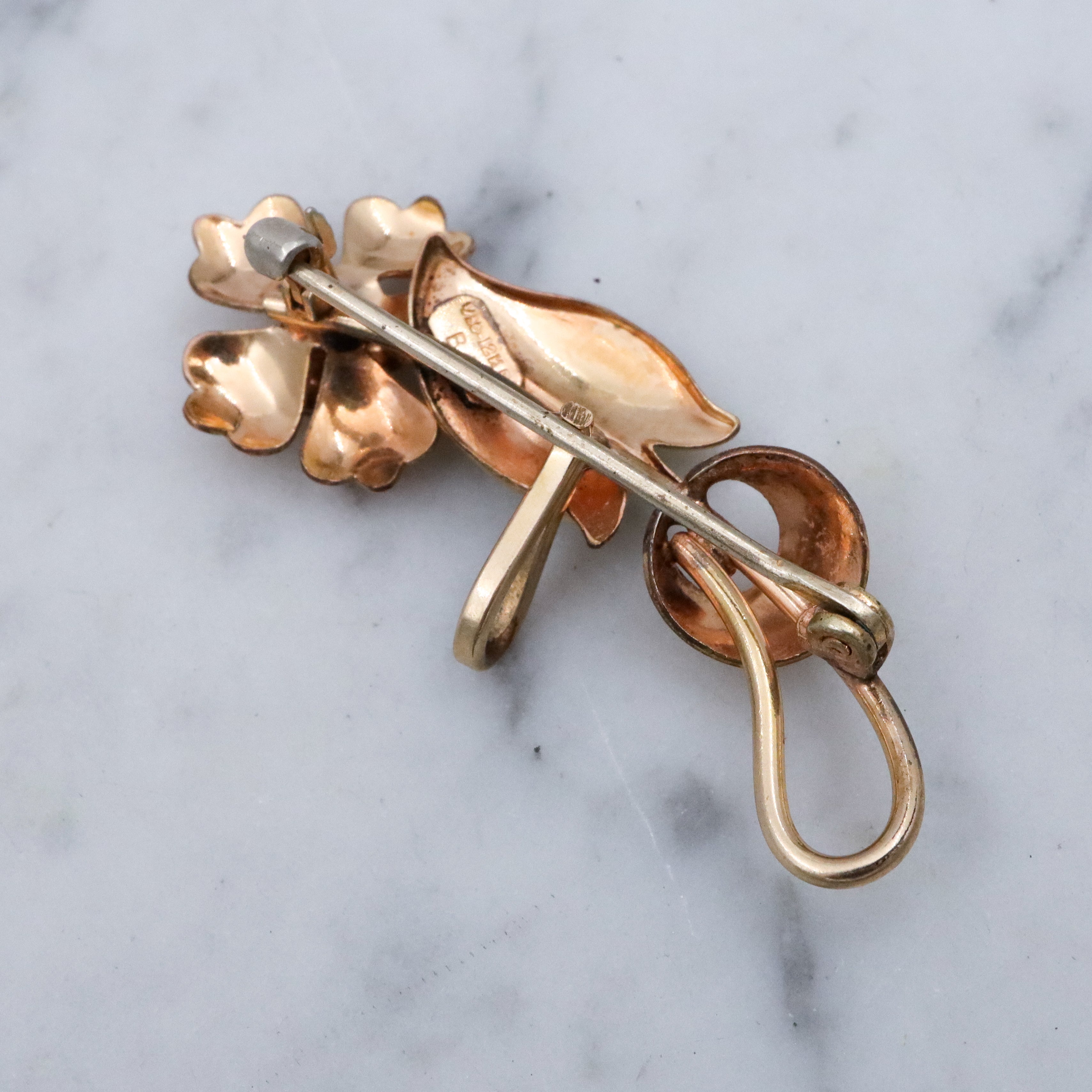 Mid Century Binder Brothers 12k gold filled floral brooch w/clip