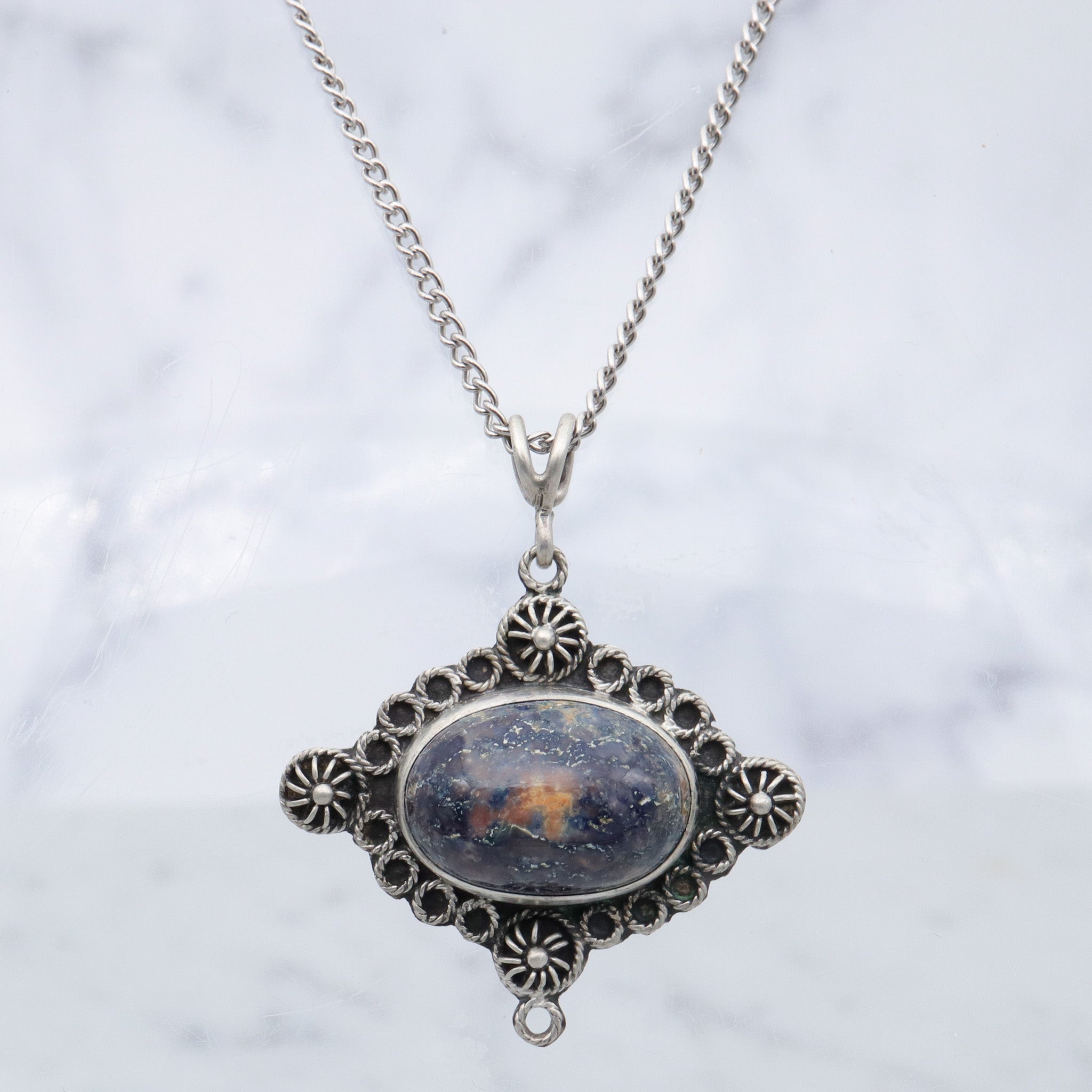 Vintage European sterling cannetille filigree & sodalite pendant