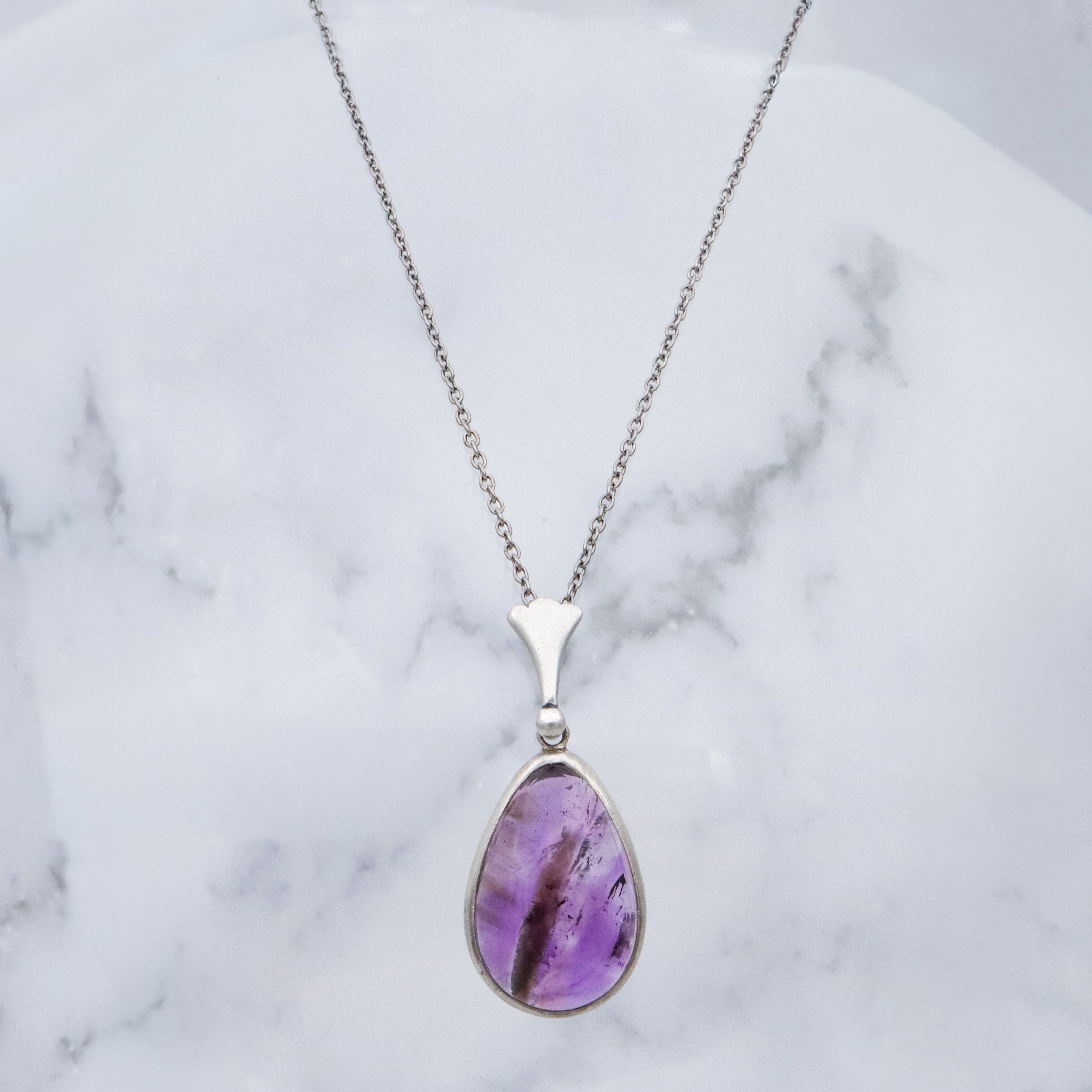 Modern vintage sterling & natural ametrine pear drop pendant