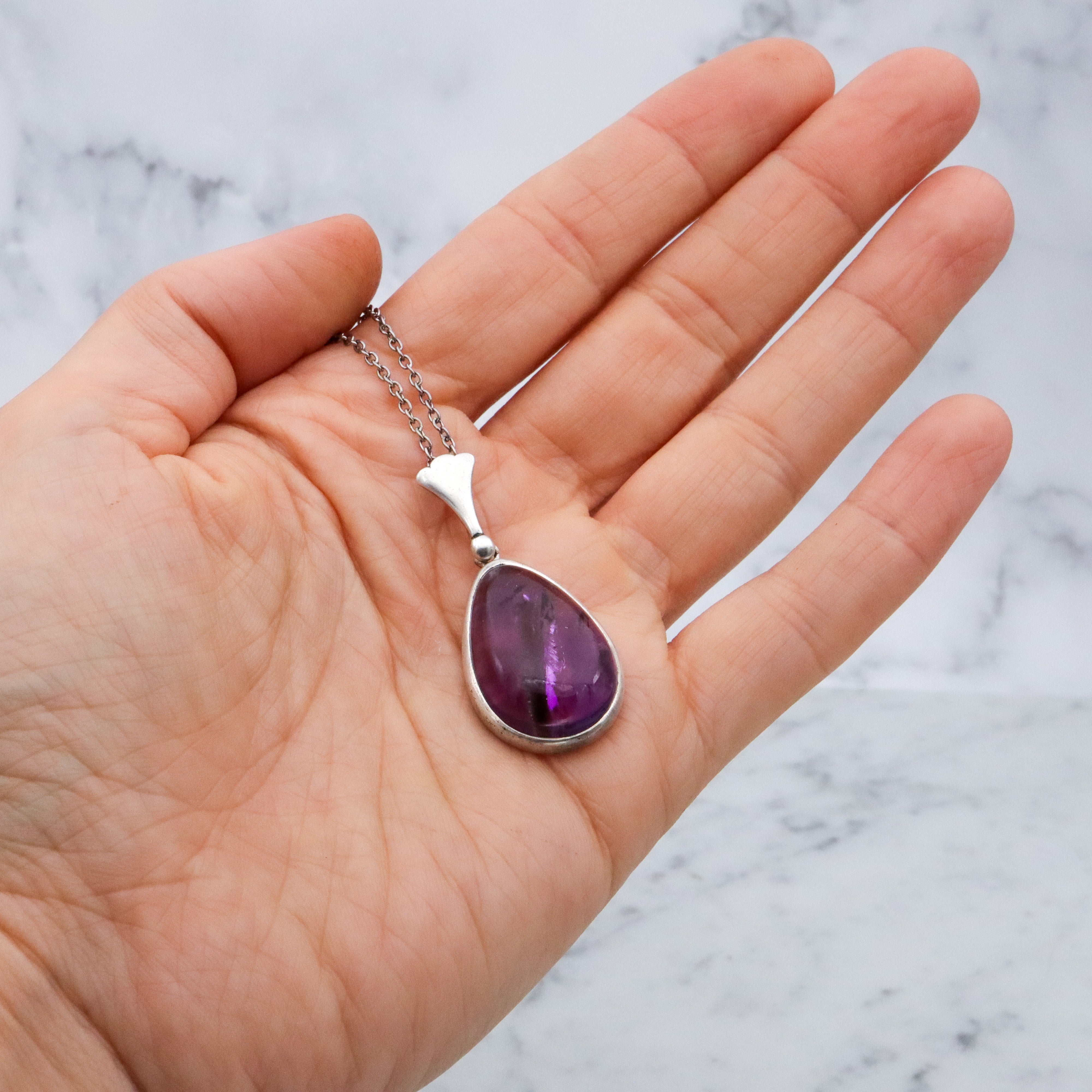 Modern vintage sterling & natural ametrine pear drop pendant