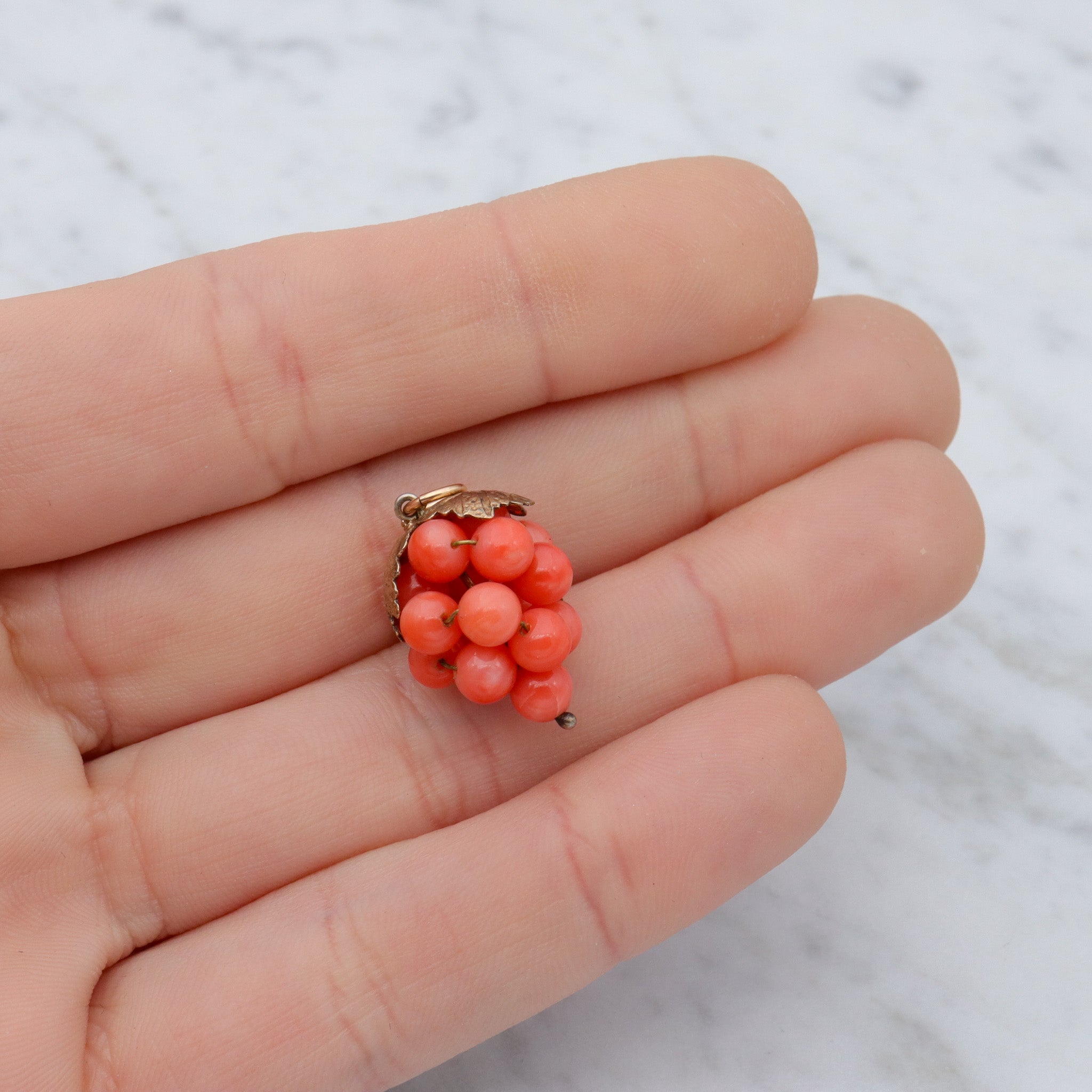 Antique gilt metal coral bead grape bunch pendant