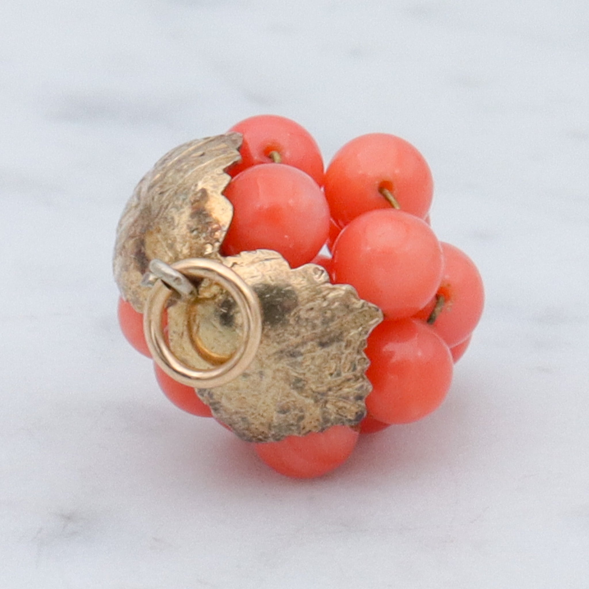 Antique gilt metal coral bead grape bunch pendant
